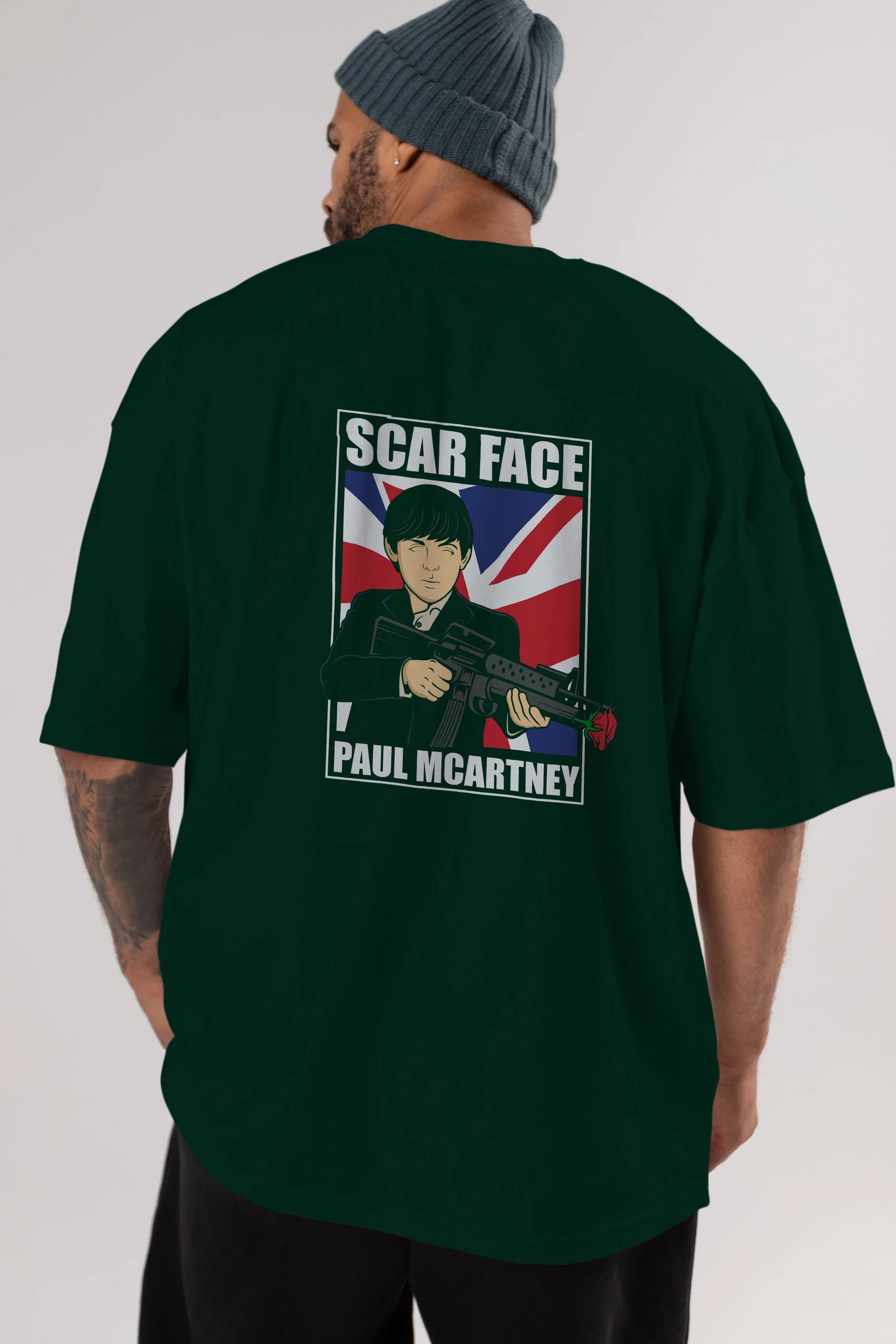 Paul Mccartney Scar Face Arka Baskılı Oversize t-shirt Erkek Kadın Unisex %100 Pamuk tişort