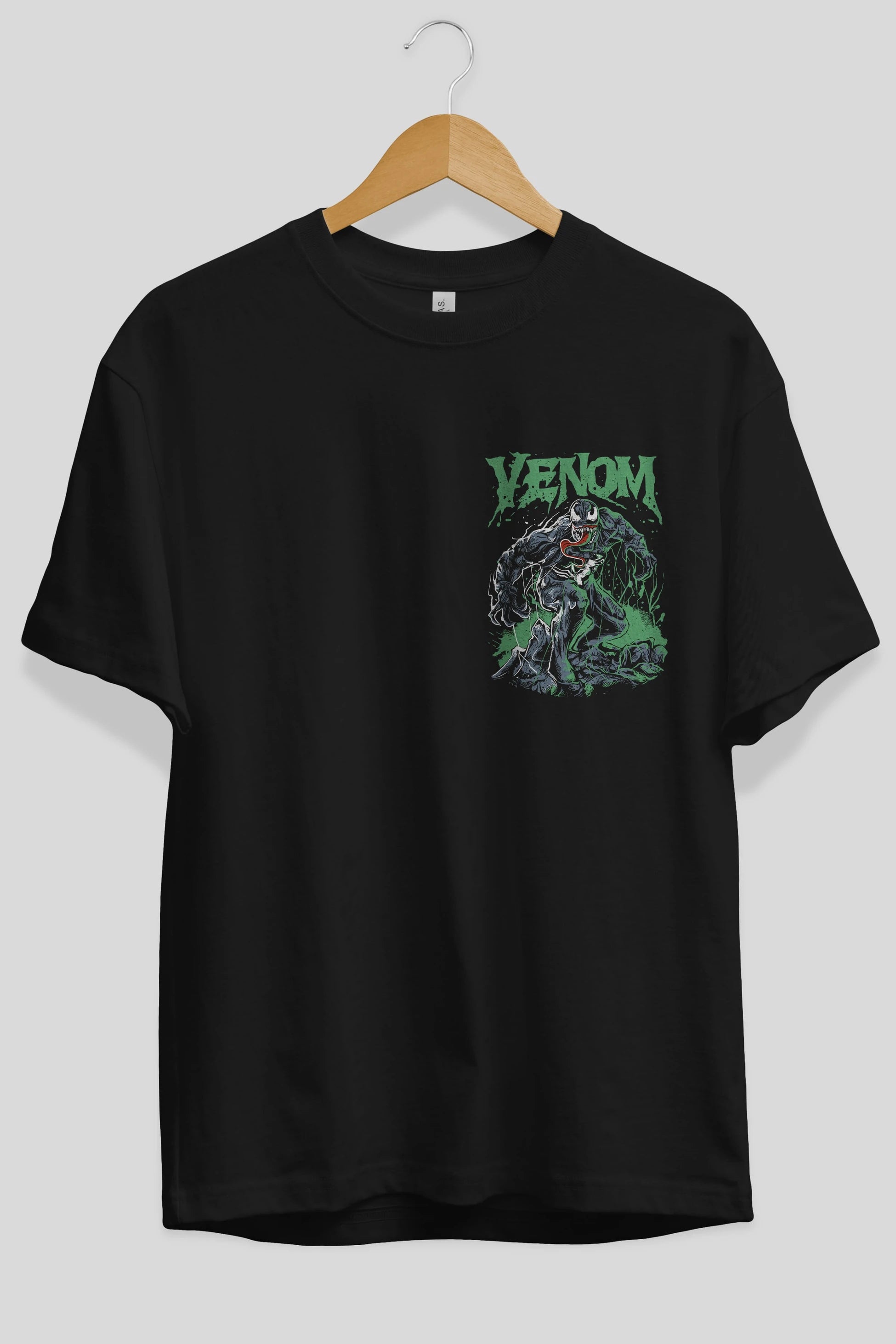 Venom (3) Ön Sol Baskılı Oversize t-shirt Erkek Kadın Unisex %100 Pamuk Bisiklet Yaka tişort