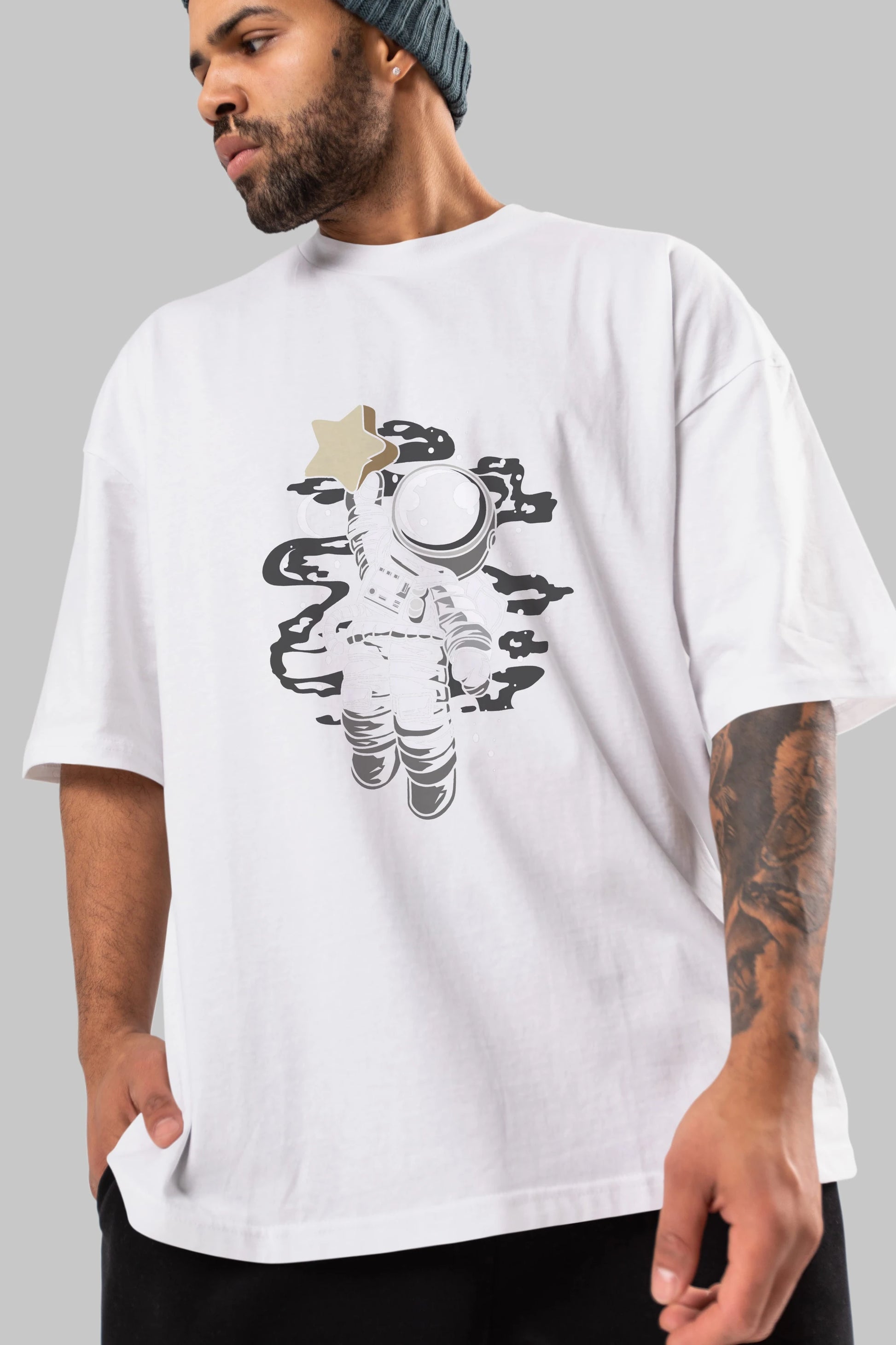 Astronaut Reach The Star Ön Baskılı Oversize t-shirt Erkek Kadın Unisex