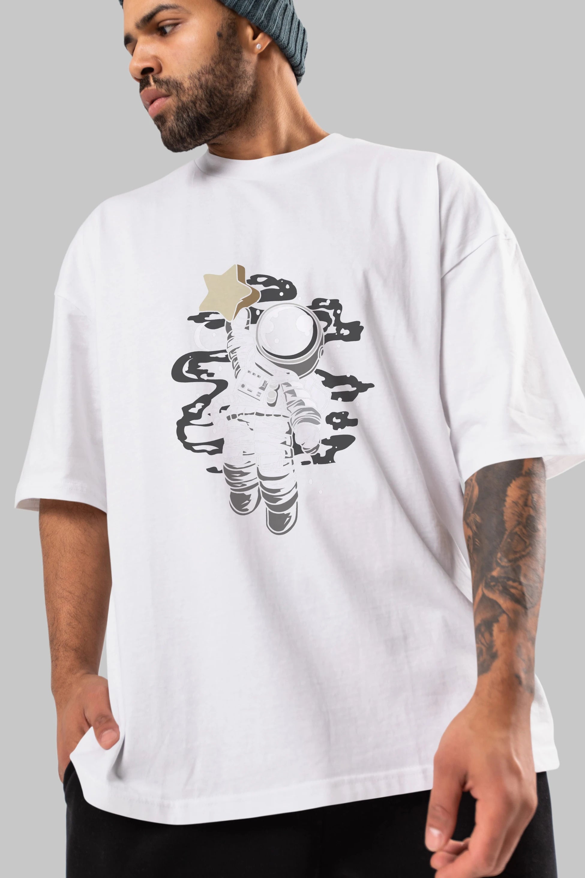 Astronaut Reach The Star Ön Baskılı Oversize t-shirt Erkek Kadın Unisex