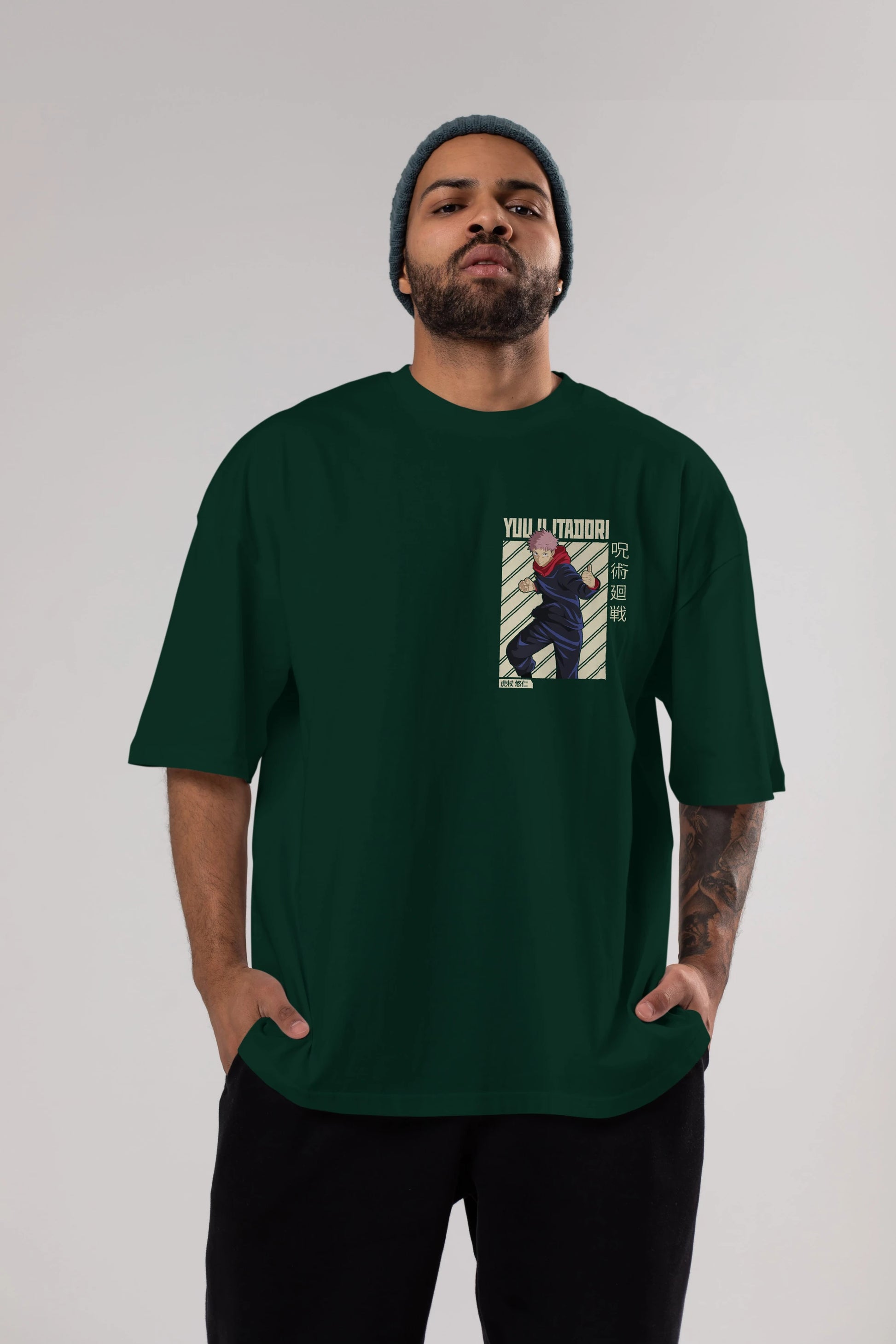 Yuuji Itadori 1 Ön Sol Baskılı Oversize t-shirt Erkek Kadın Unisex %100 Pamuk Bisiklet Yaka tişort