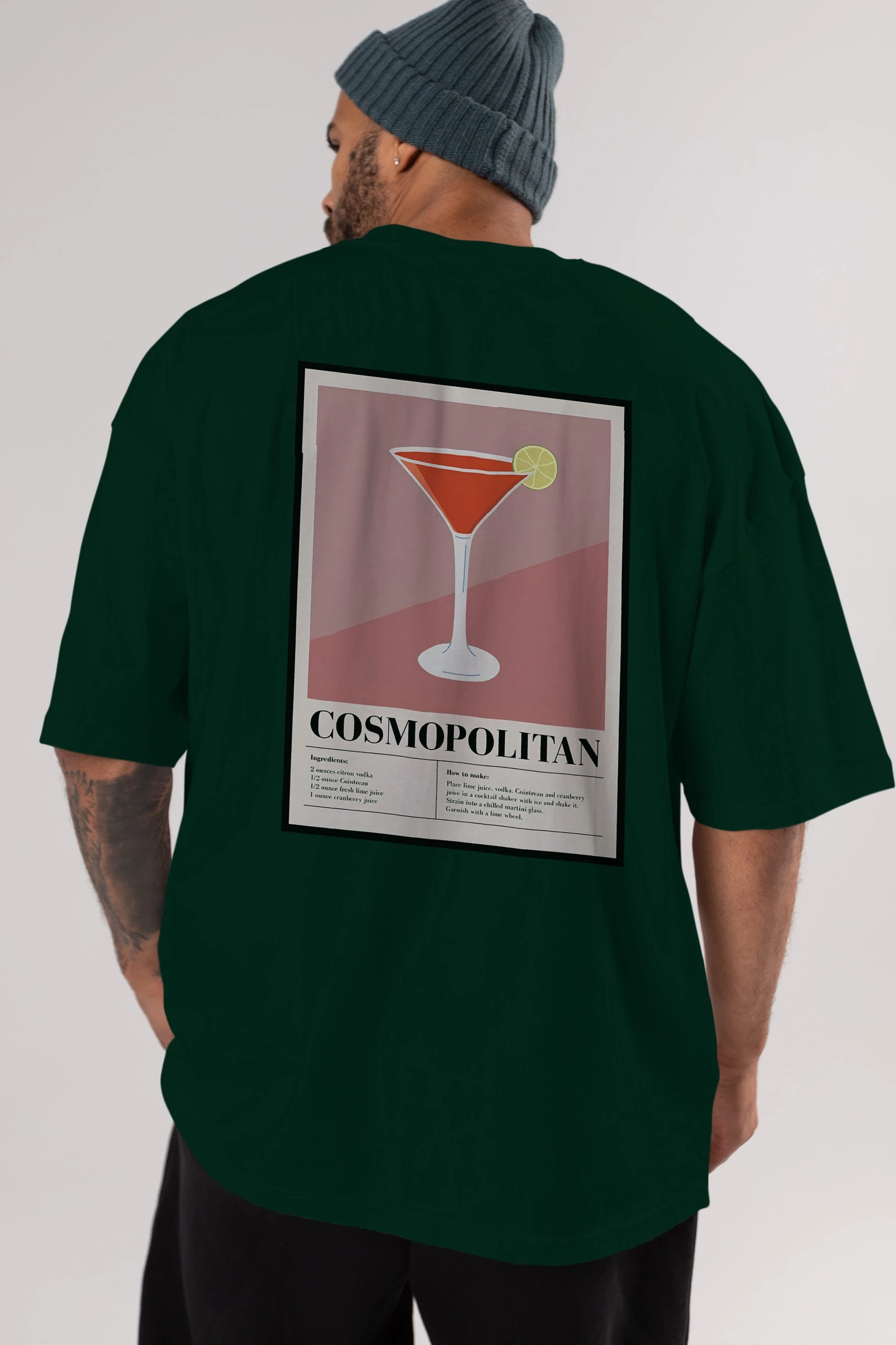 Cosmopolitan 3 Arka Baskılı Oversize t-shirt Erkek Kadın Unisex %100 Pamuk Bisiklet Yaka tişort