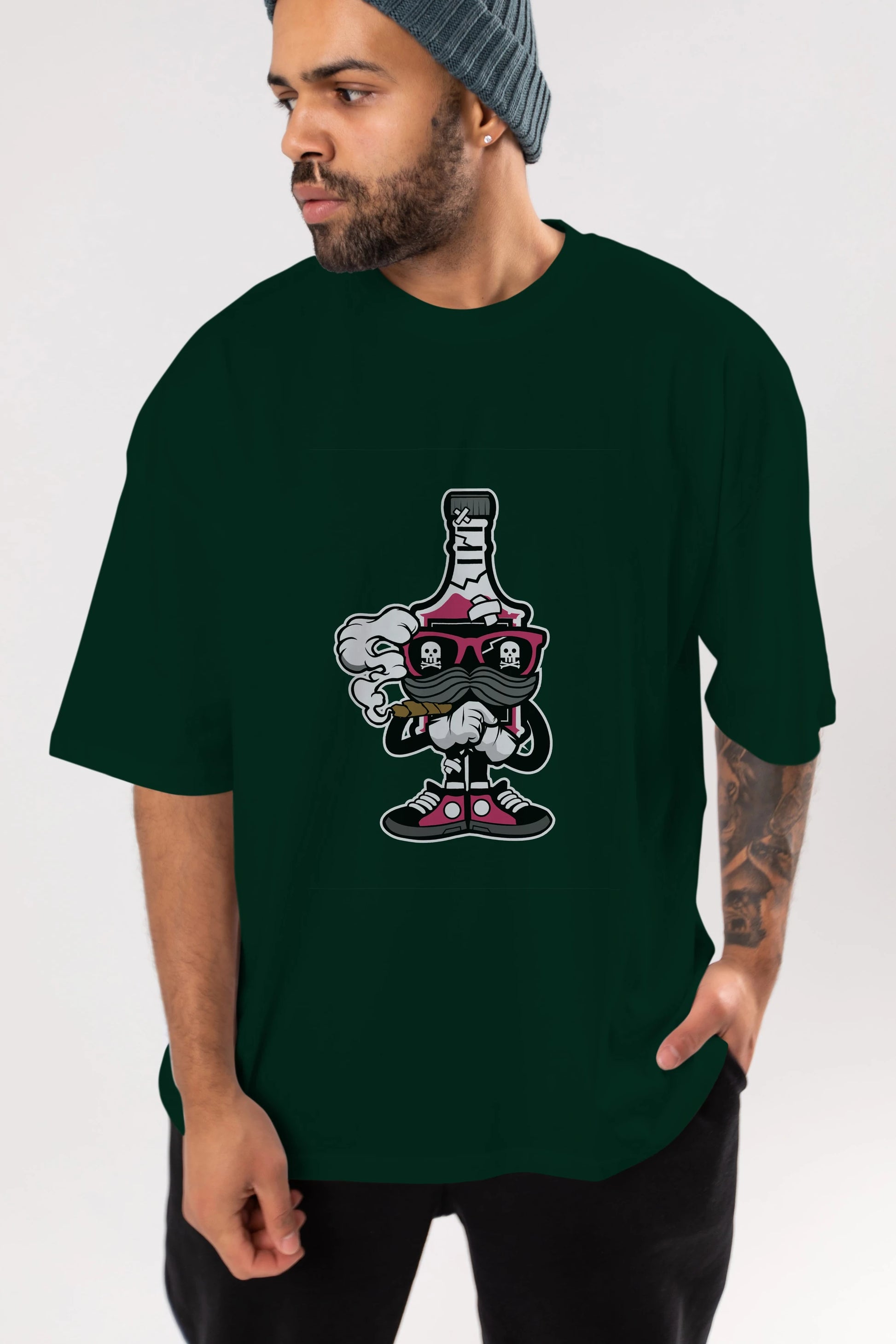 Vodka Bottle Ön Baskılı Oversize t-shirt Erkek Kadın Unisex %100 Pamuk tişort