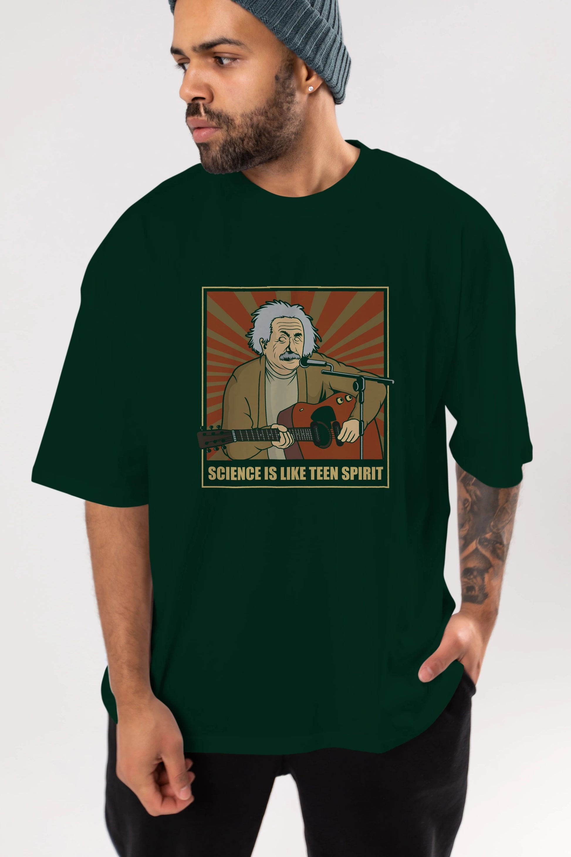 Kurt Einstein Ön Baskılı Oversize t-shirt Erkek Kadın Unisex %100 Pamuk tişort