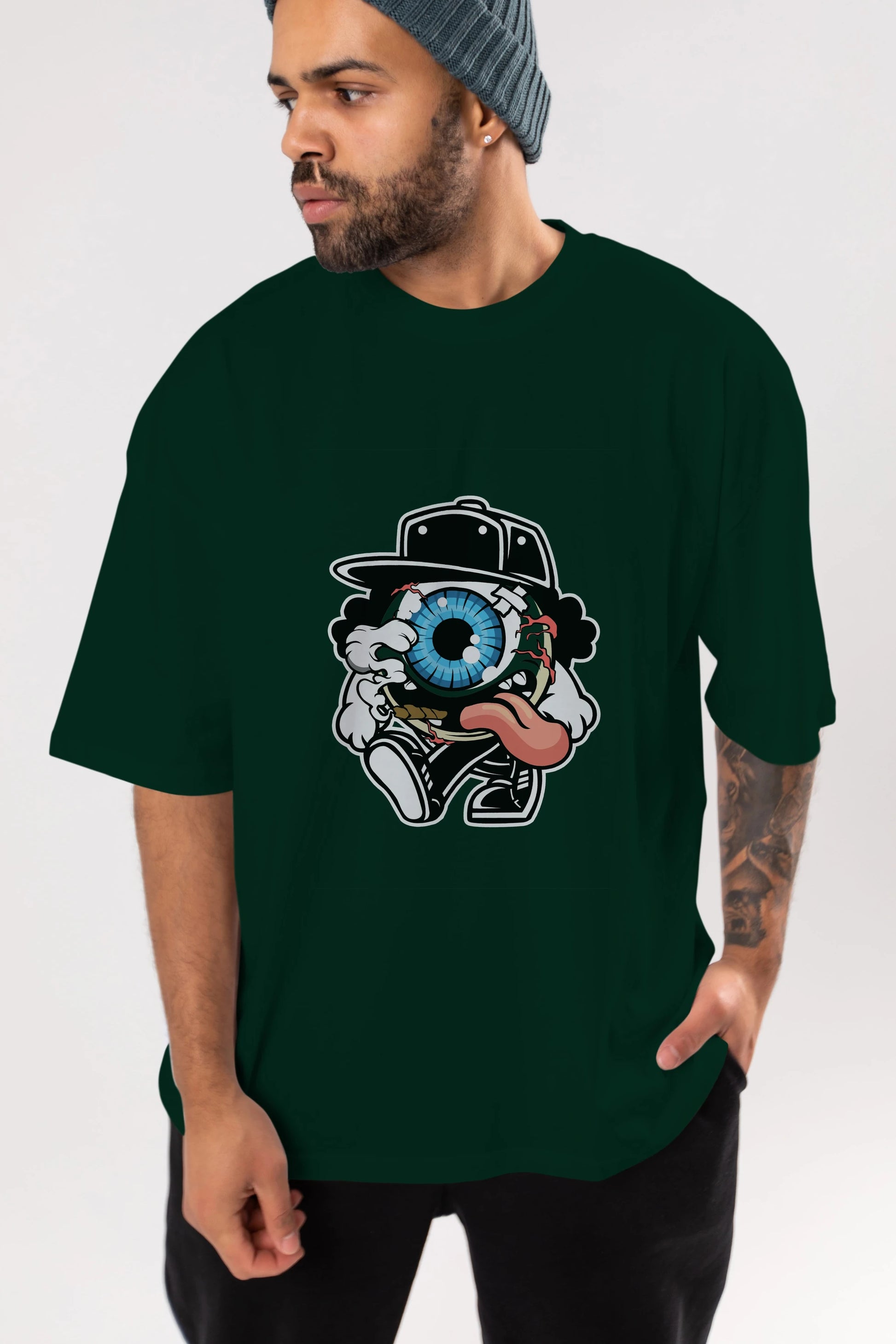 Eyeball Ön Baskılı Oversize t-shirt Erkek Kadın Unisex %100 Pamuk tişort