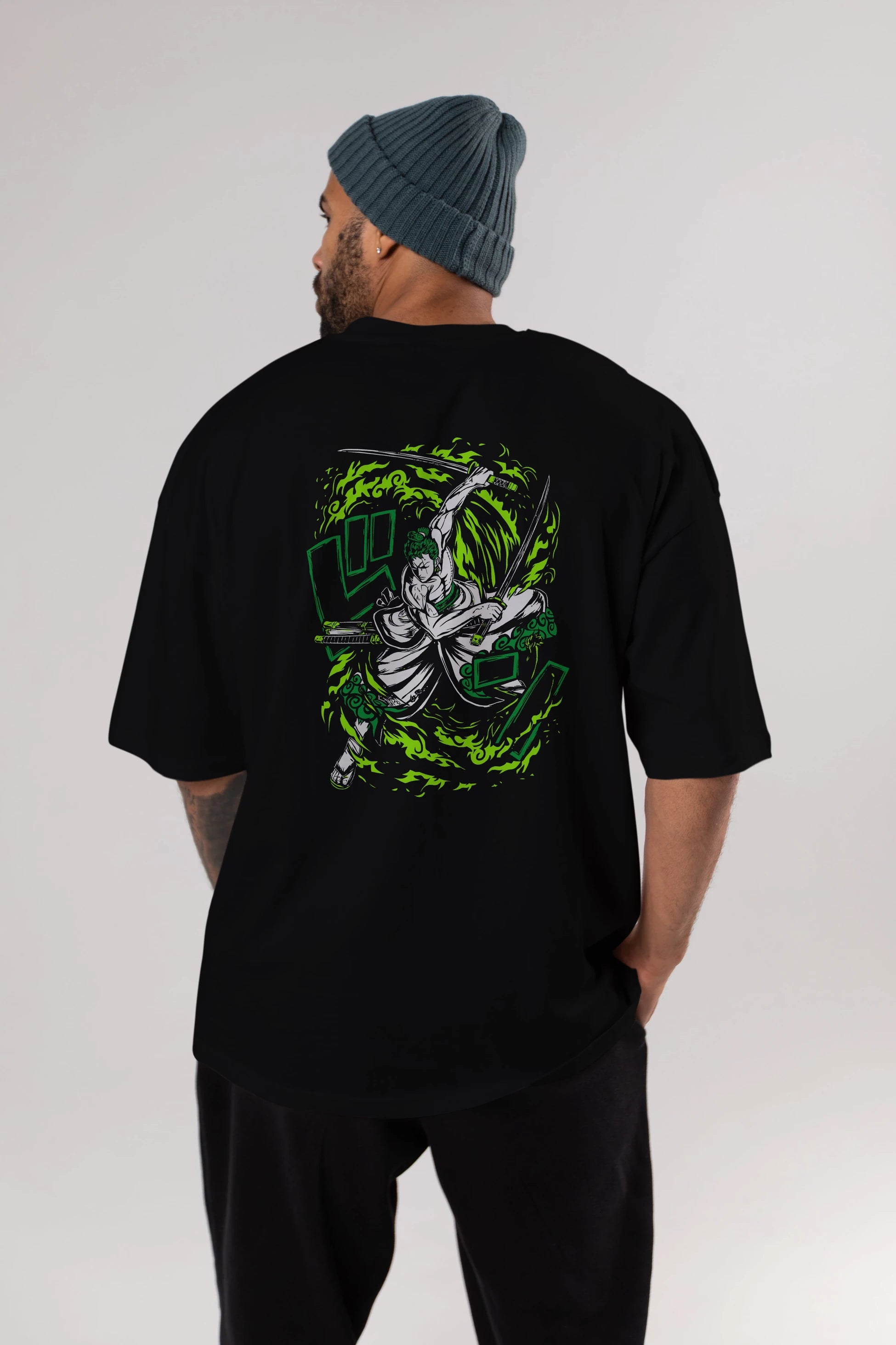ZORO-ONE PIECE (2) Anime Arka Baskılı Oversize t-shirt Erkek Kadın Unisex