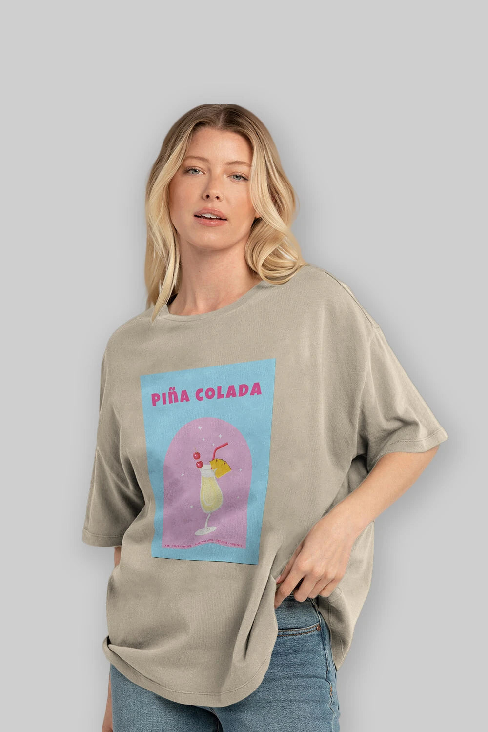 Pina Colada 2 Ön Baskılı Oversize t-shirt Erkek Kadın Unisex %100 Pamuk Bisiklet Yaka tişort