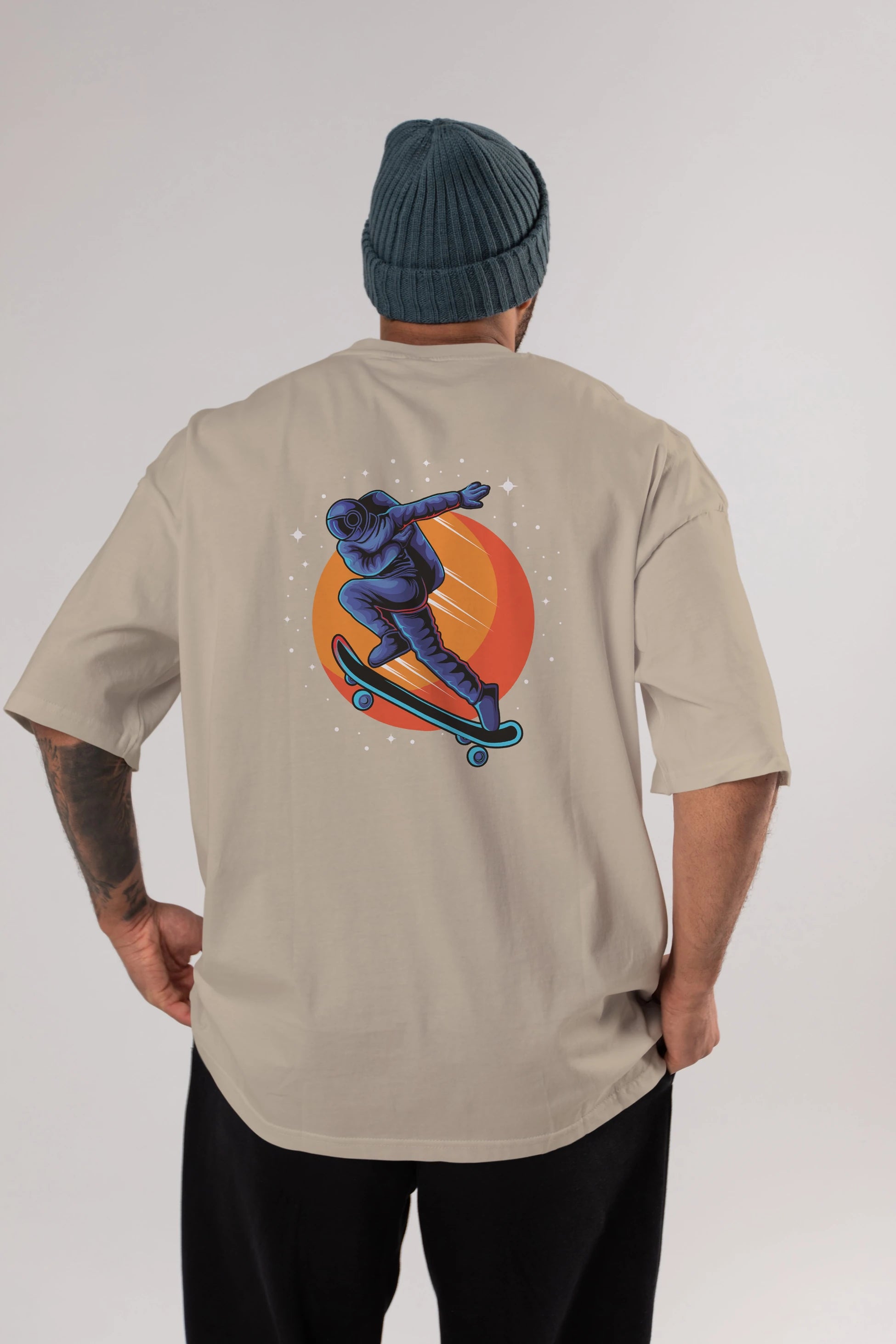 Astroskate Run Arka Baskılı Oversize t-shirt Erkek Kadın Unisex