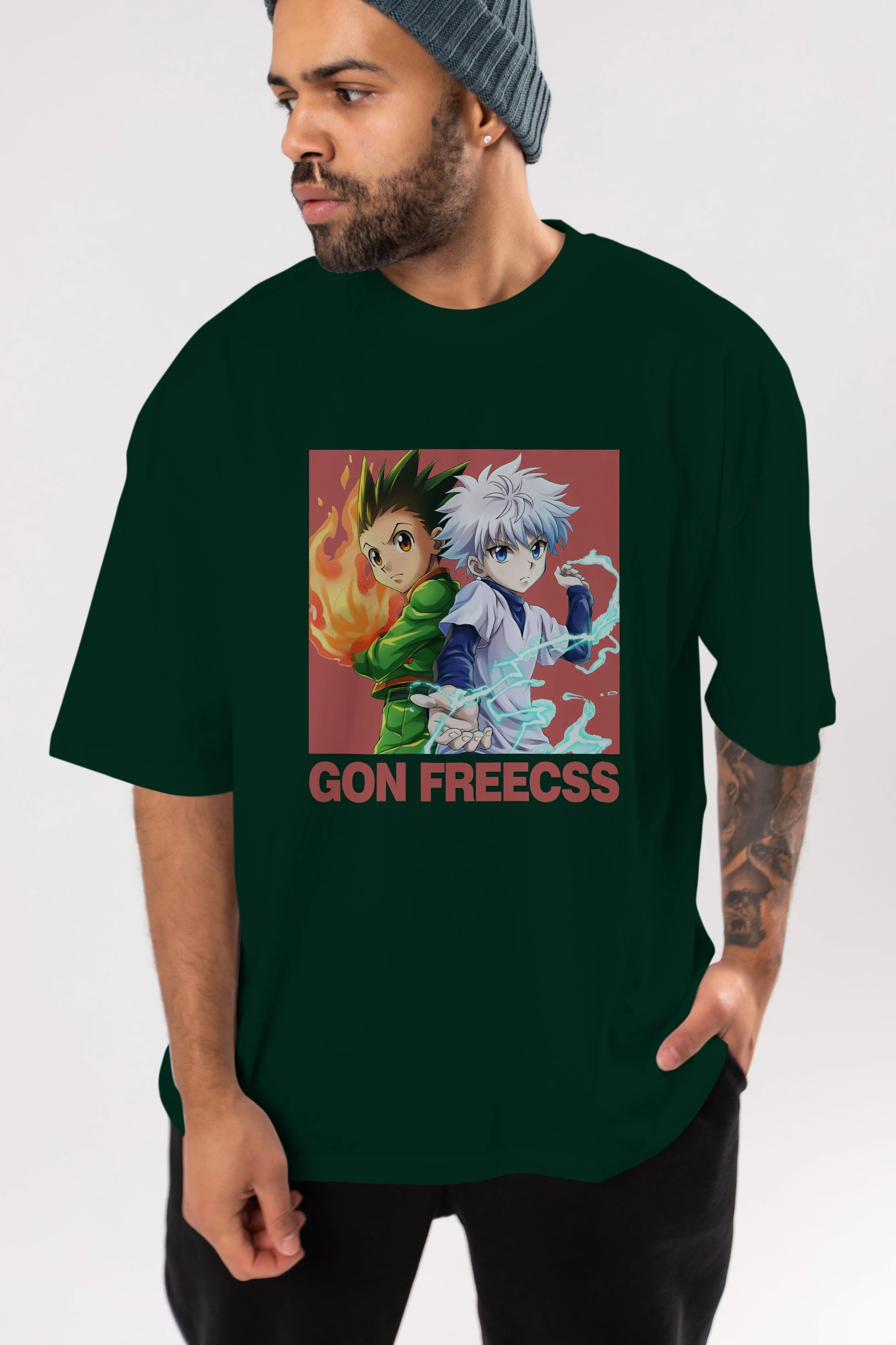 Gon Freecss HUNTER X HUNTER 4 Anime Ön Baskılı Oversize t-shirt %100 pamuk Erkek Kadın Unisex
