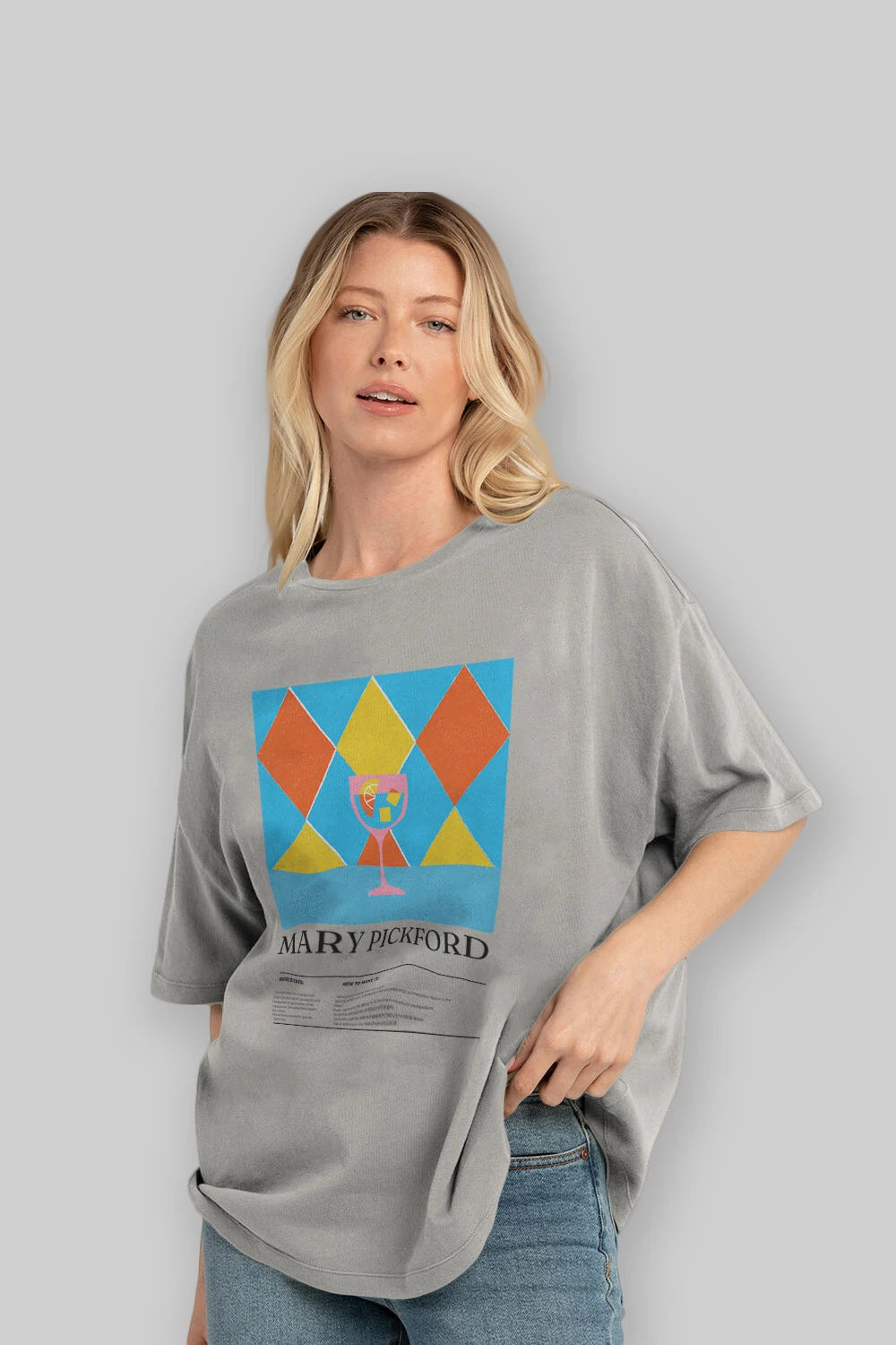 Mary Pickford Kokteyl Ön Baskılı Oversize t-shirt Erkek Kadın %100 Pamuk Bisiklet Yaka tişort