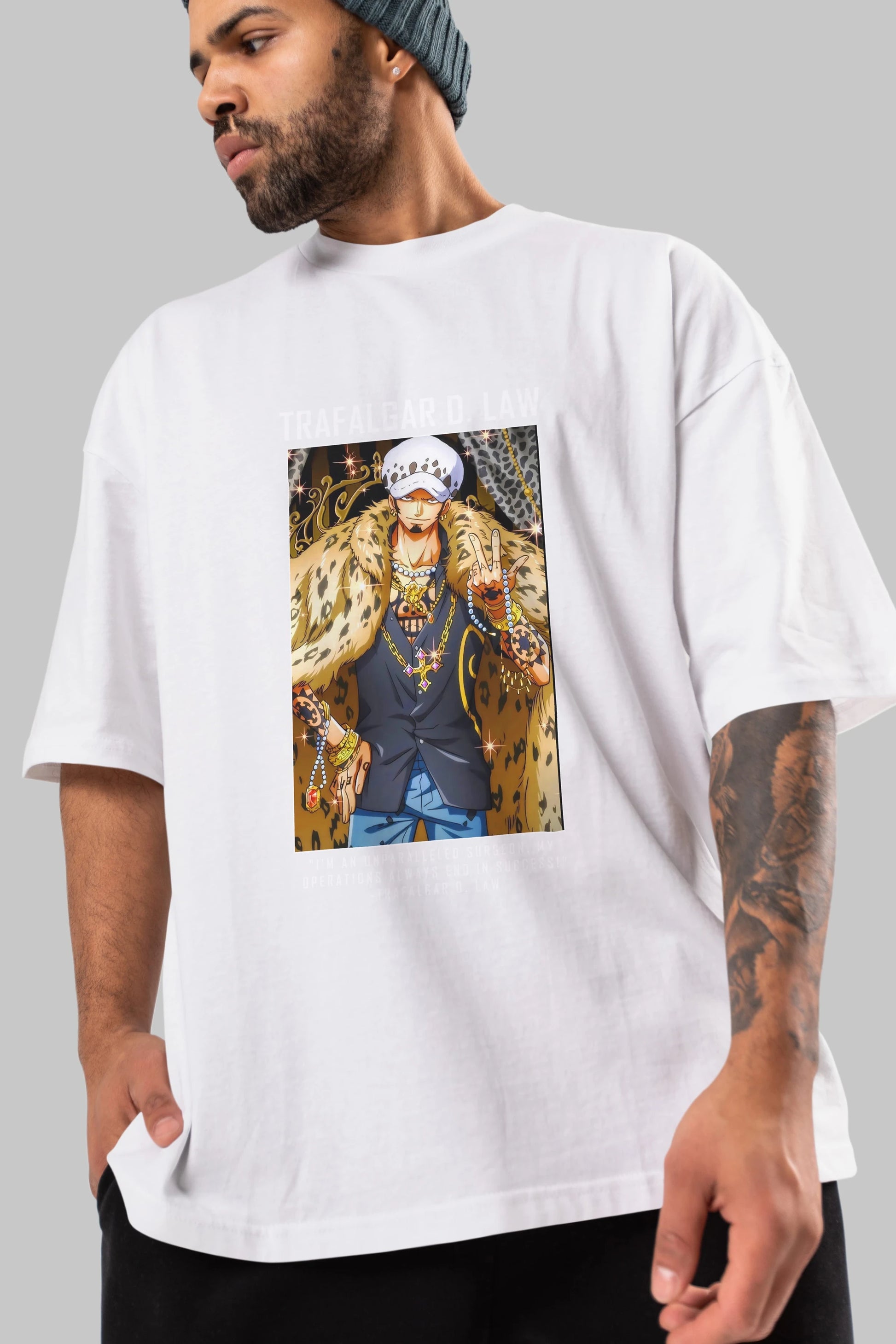 Trafalgar D. Water Law 2 Anime Ön Baskılı Oversize t-shirt Erkek Kadın Unisex
