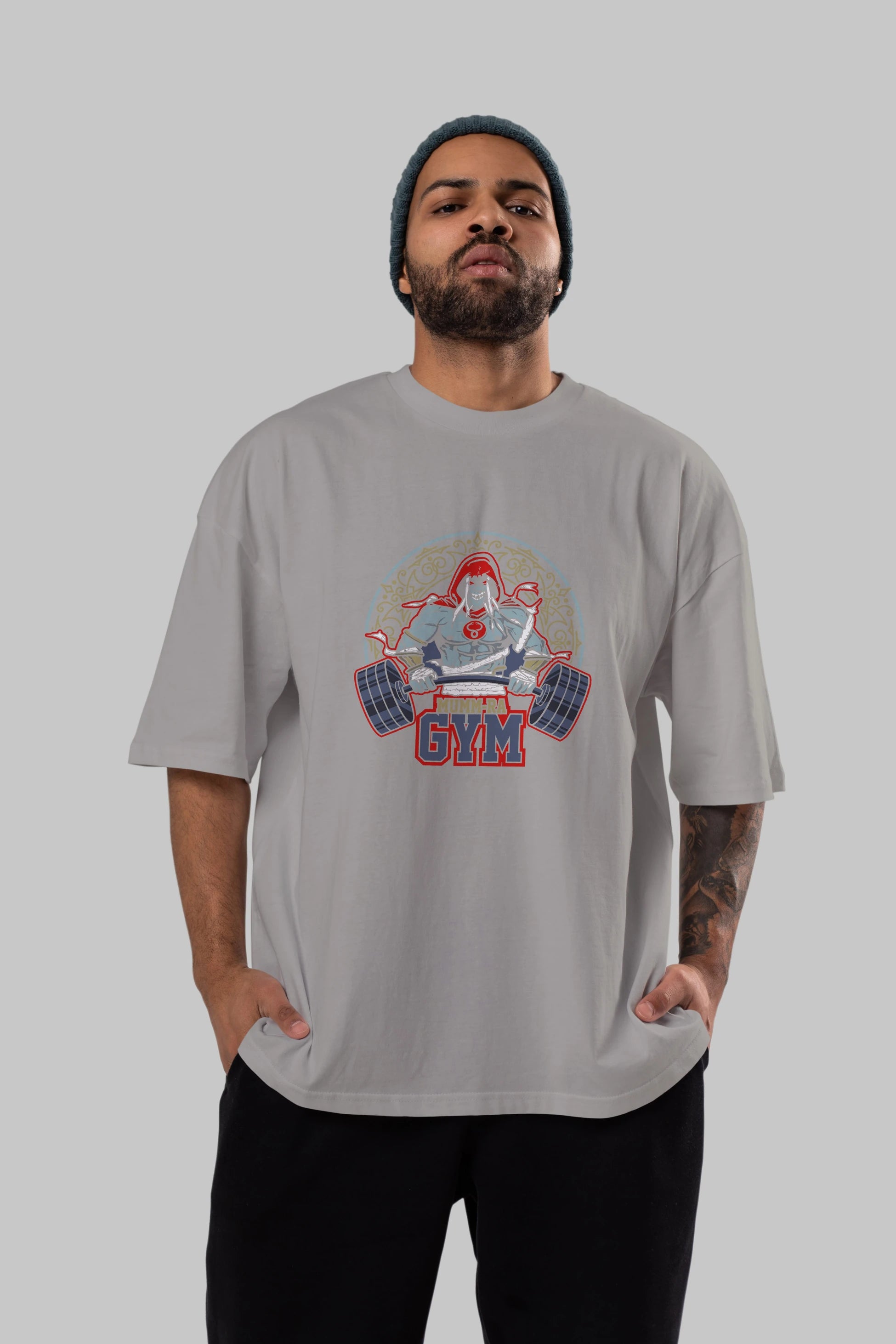 Mumm-ra GYM Ön Baskılı Oversize t-shirt Erkek Kadın Unisex %100 Pamuk Bisiklet Yaka tişort