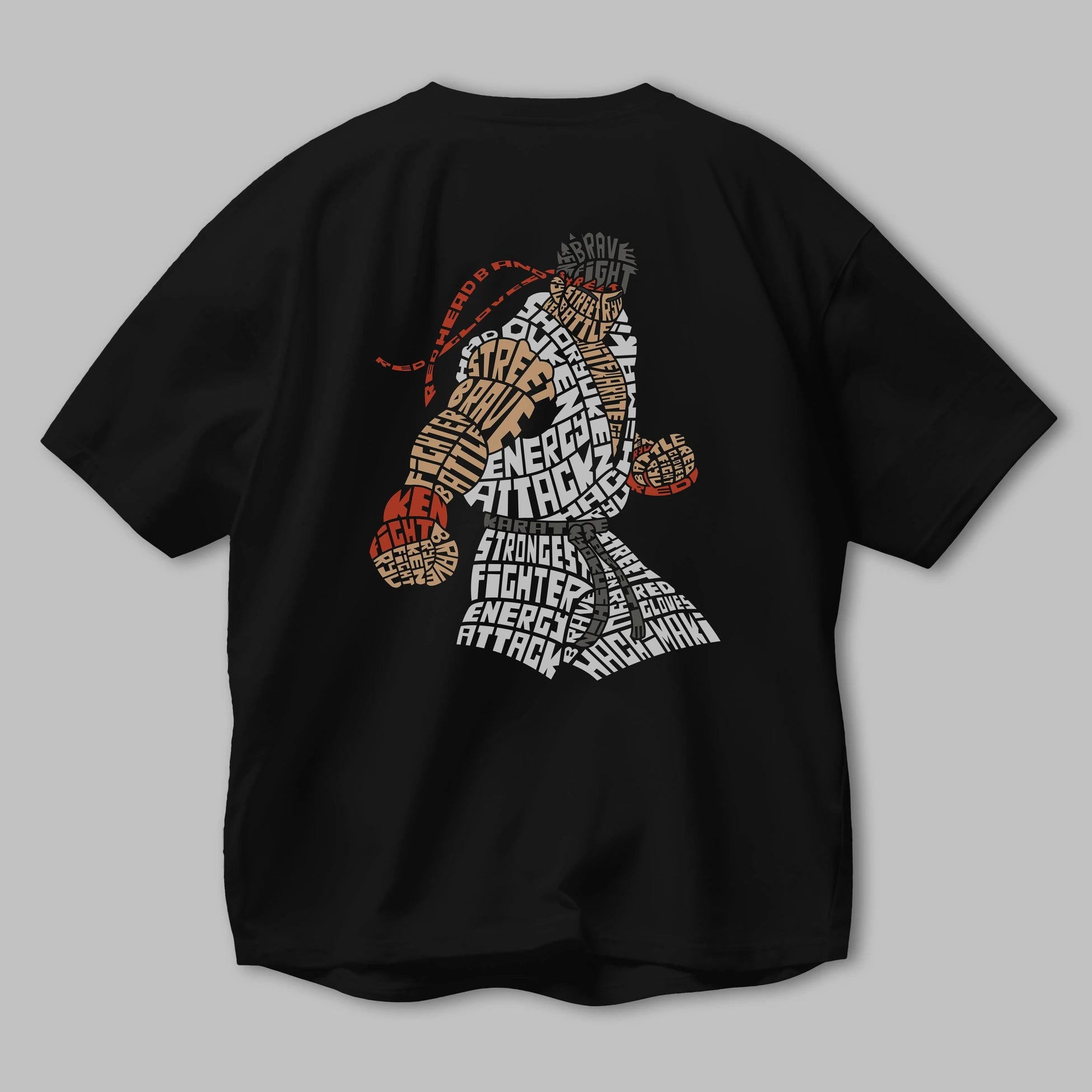 Hadouken Arka Baskılı Oversize t-shirt %100 pamuk Erkek Kadın Unisex