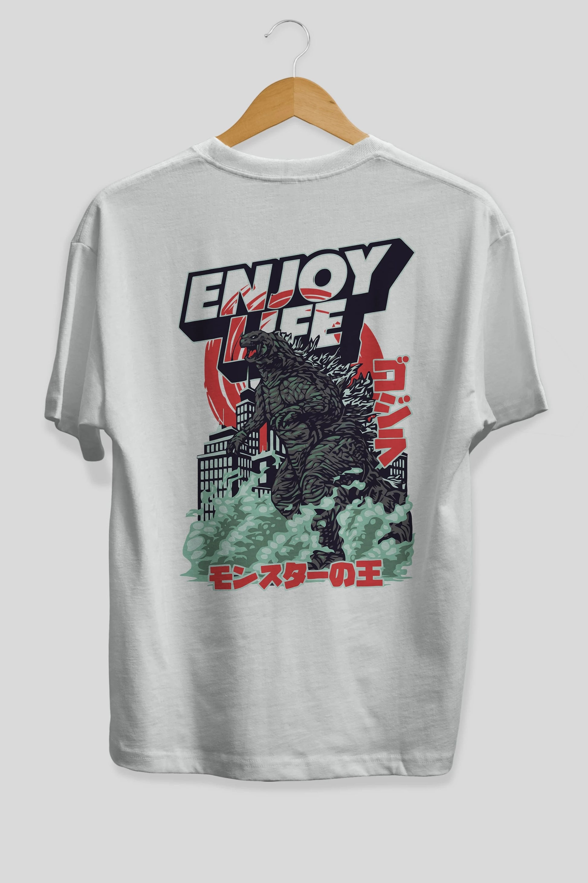 Godzilla Arka Baskılı Oversize t-shirt Erkek Kadın Unisex %100 Pamuk Bisiklet Yaka tişort