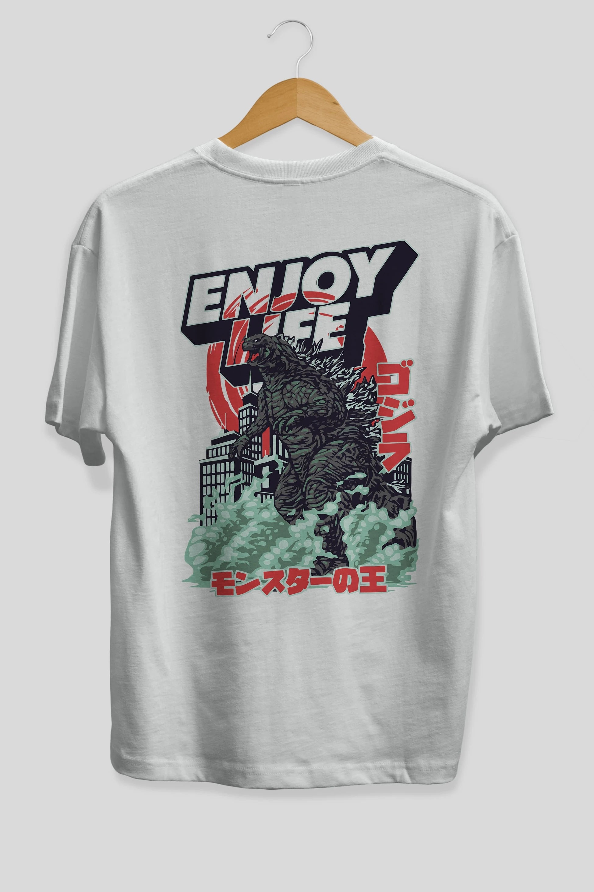 Godzilla Arka Baskılı Oversize t-shirt Erkek Kadın Unisex %100 Pamuk Bisiklet Yaka tişort