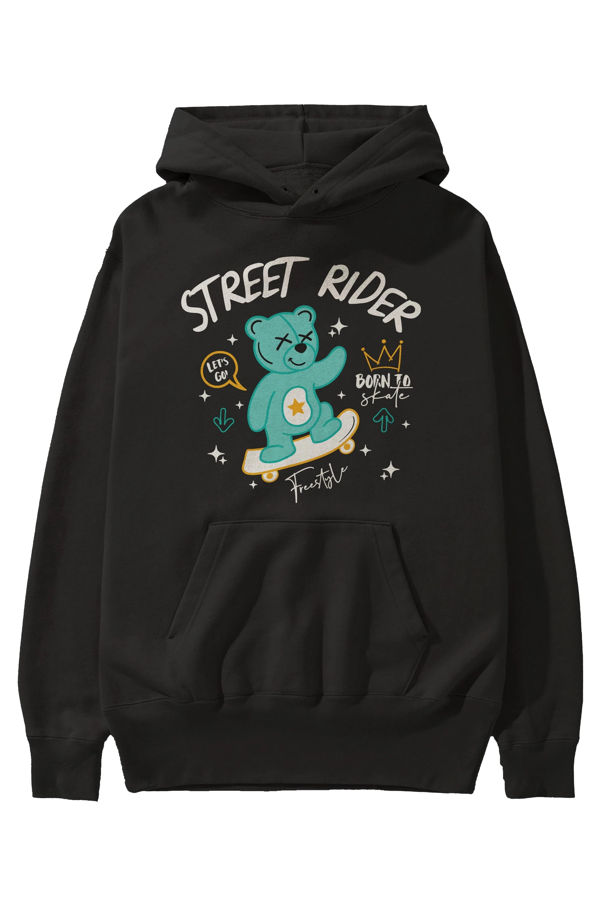 Street Rider Bear Ön Baskılı Hoodie Oversize Kapüşonlu Sweatshirt Erkek Kadın Unisex