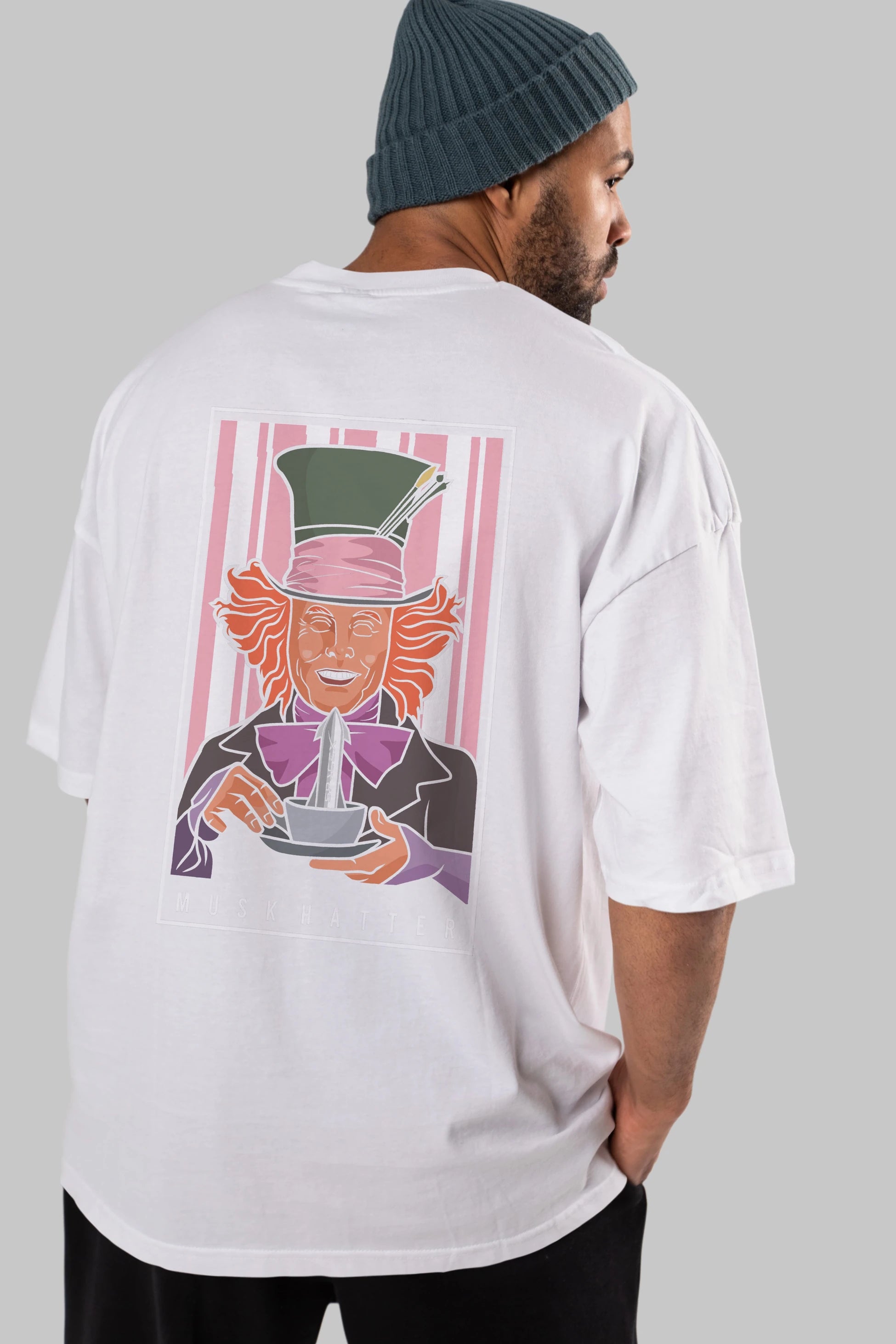 Mad Hatter Elon Musk Arka Baskılı Oversize t-shirt Erkek Kadın Unisex %100 Pamuk tişort