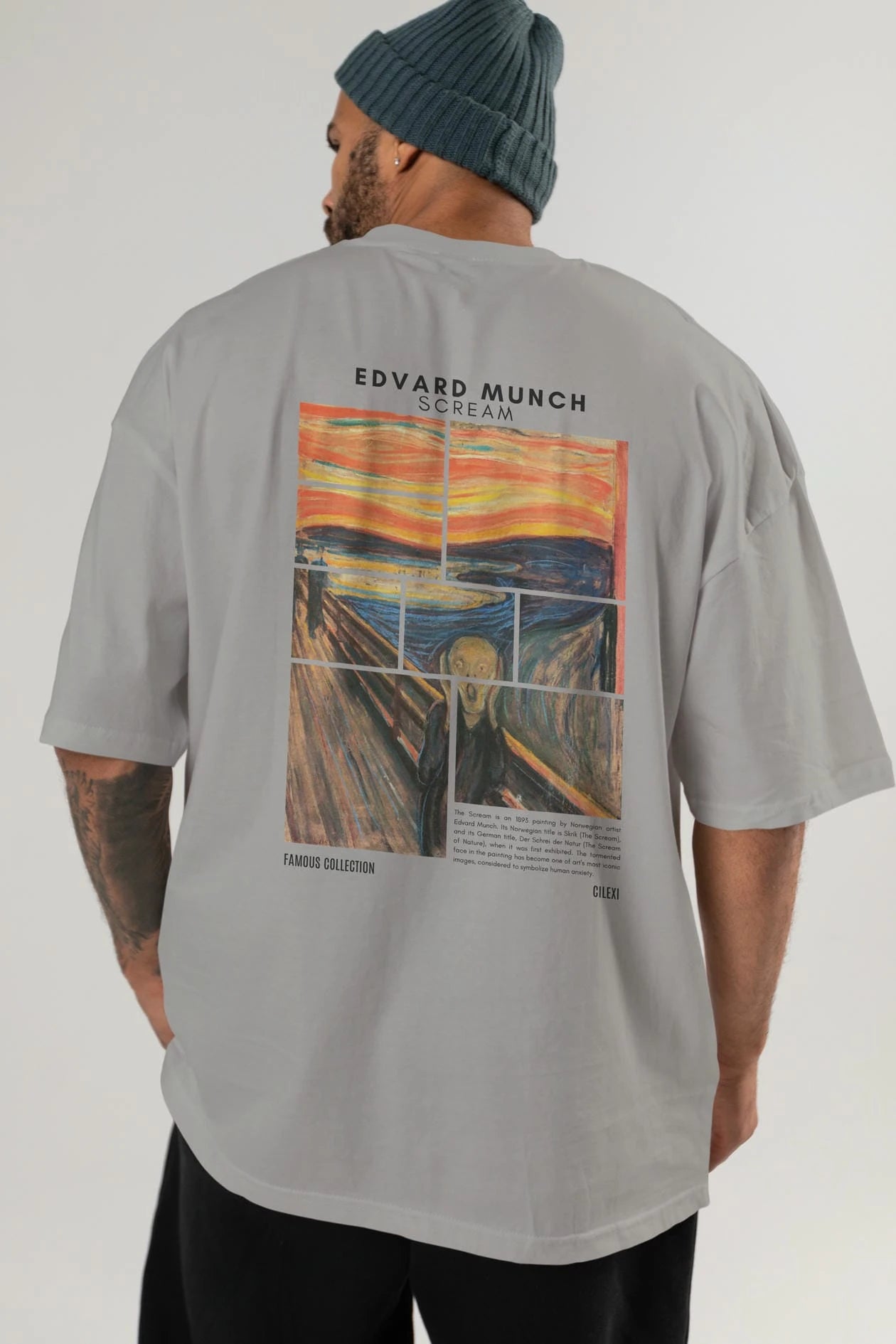 Edvard Munch Scream Arka Baskılı Oversize t-shirt Erkek Kadın Bisiklet Yaka Pamuk tişort