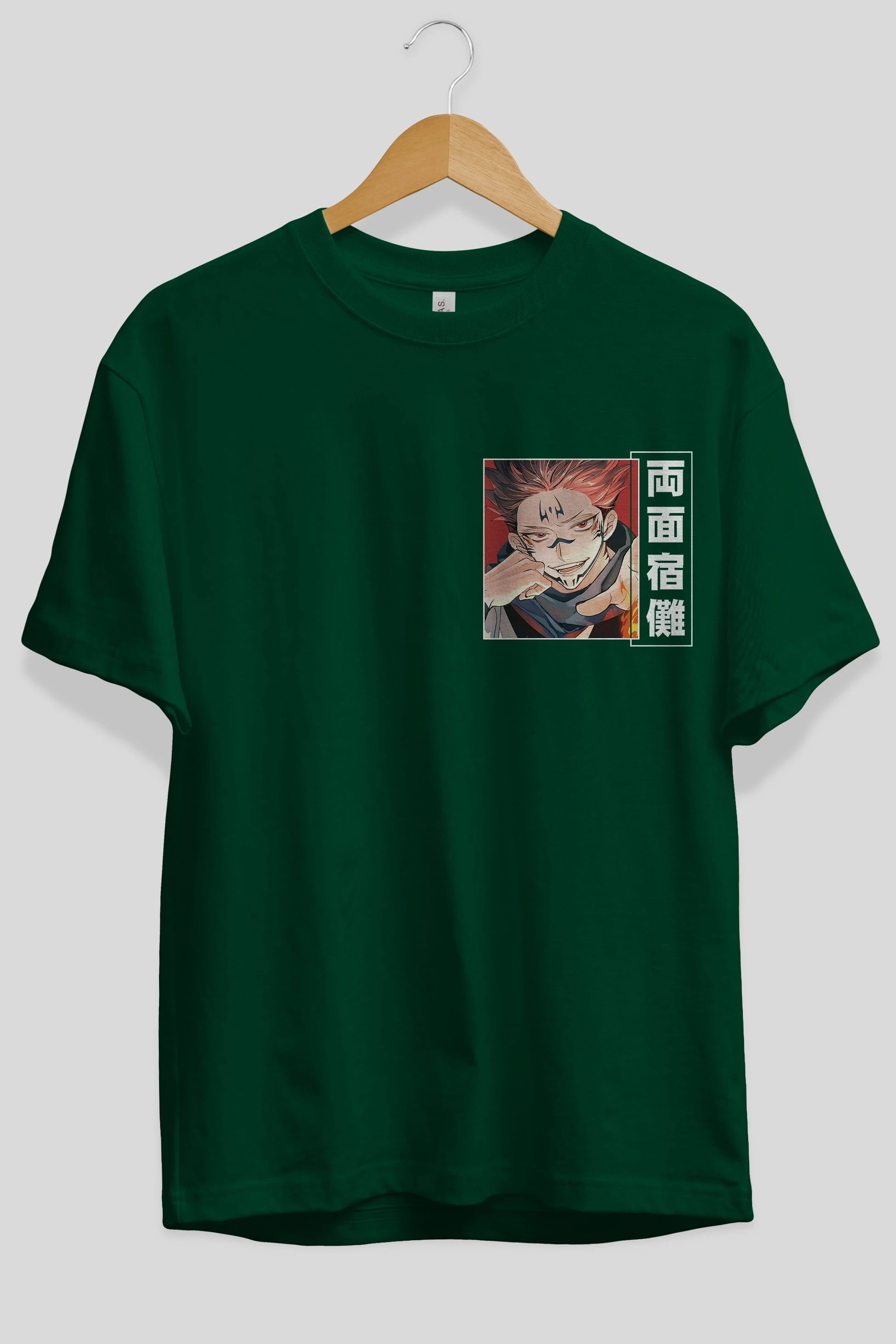 Sukuna Ryoumen 4 Ön Sol Baskılı Oversize t-shirt Erkek Kadın Unisex %100 Pamuk Bisiklet Yaka tişort