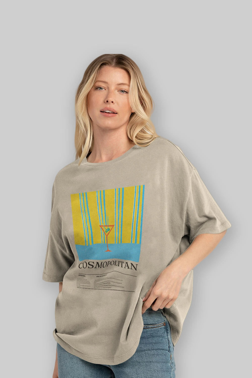 Cosmopolitan Kokteyl Ön Baskılı Oversize t-shirt Erkek Kadın %100 Pamuk Bisiklet Yaka tişort