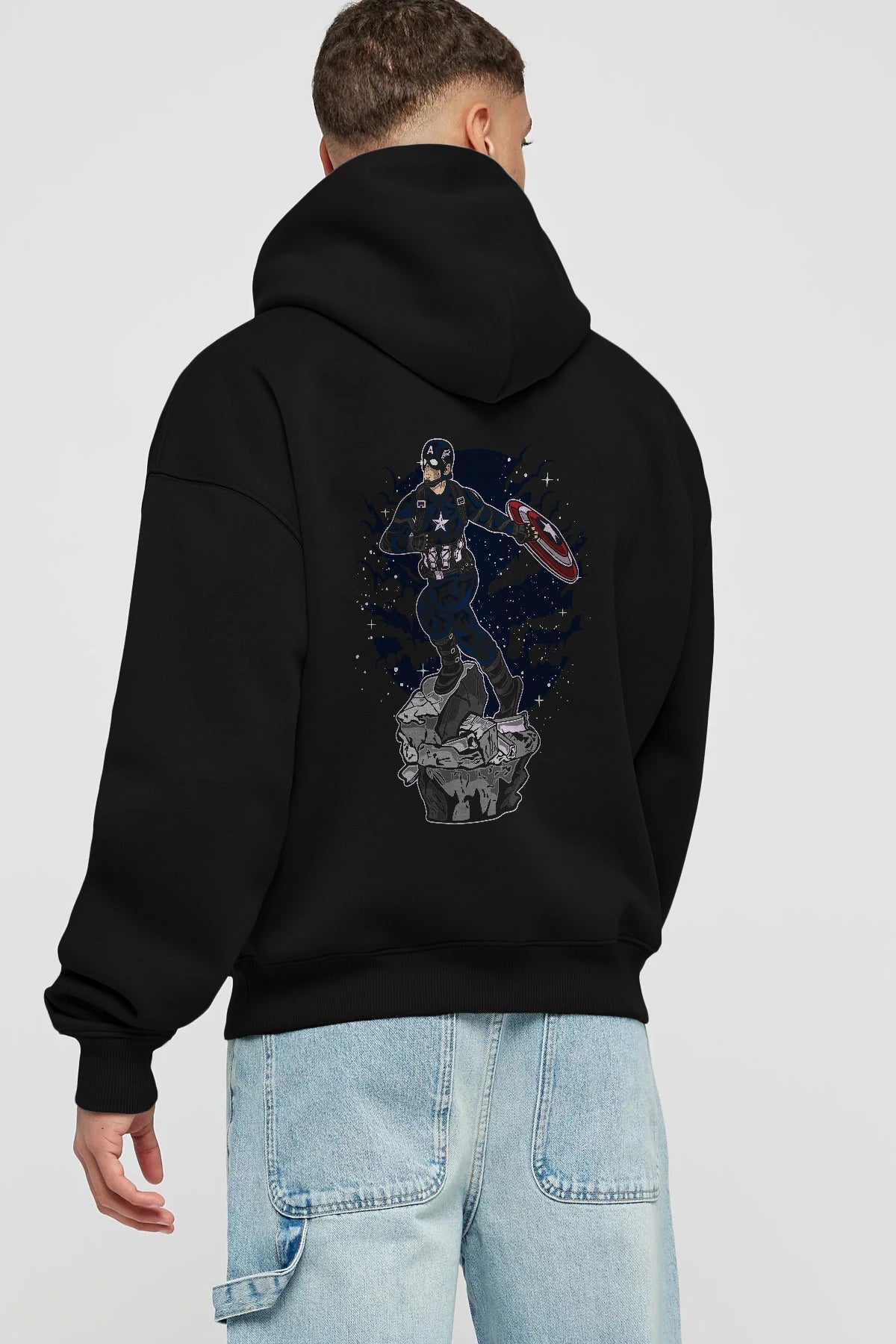 CAPTAIN AMERICA Arka Baskılı Hoodie Oversize Kapüşonlu Sweatshirt Erkek Kadın Unisex