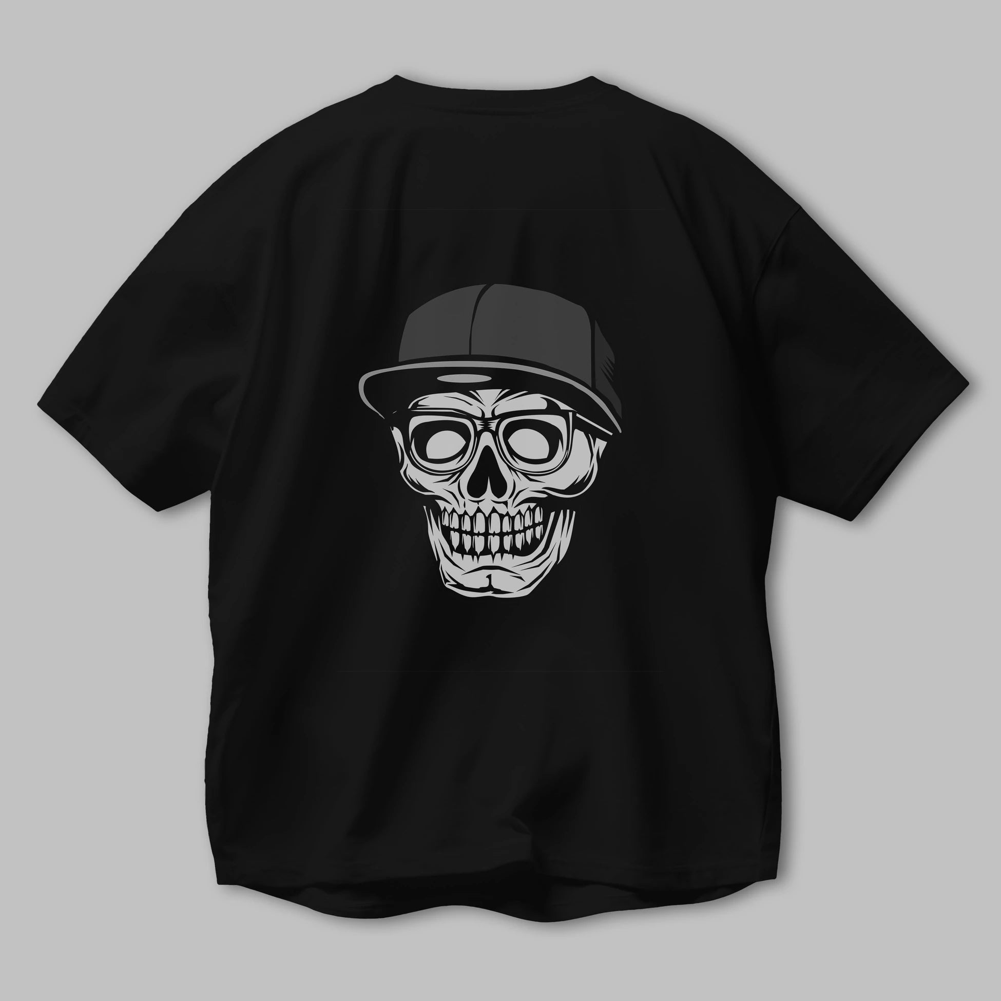 Skull With Hat Arka Baskılı Oversize t-shirt Erkek Kadın Unisex %100 Pamuk tişort