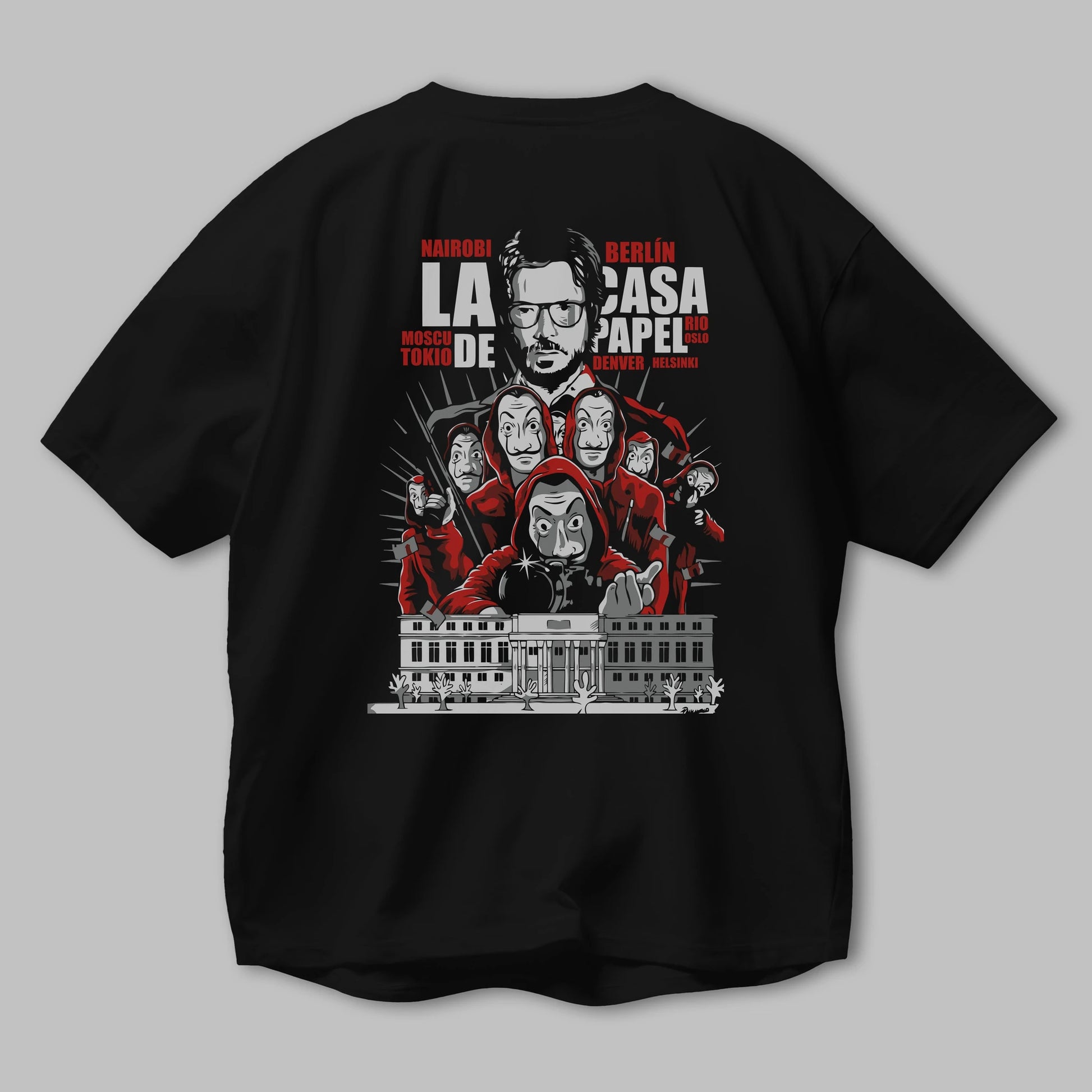 La Casa De Papel (2) Arka Baskılı Oversize t-shirt Erkek Kadın Unisex %100 Pamuk Bisiklet Yaka tişort