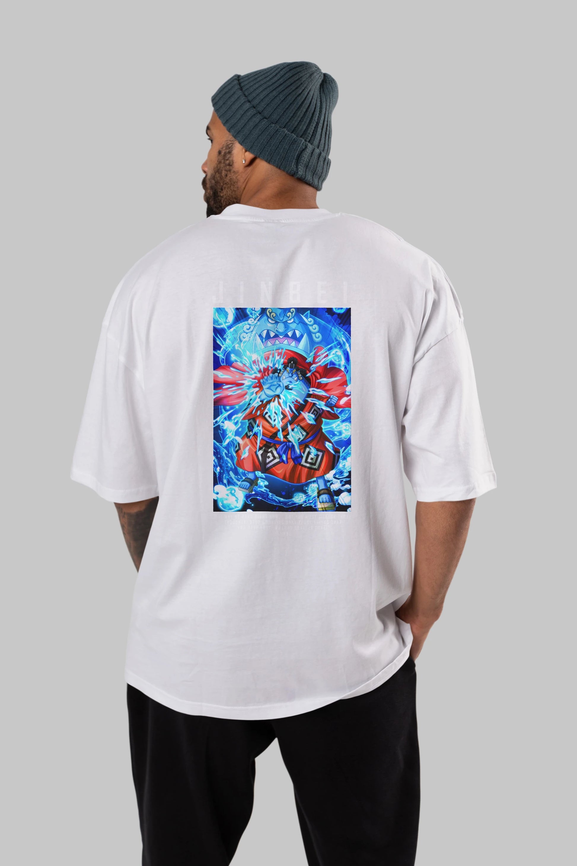 Jinbei Anime Arka Baskılı Oversize t-shirt Erkek Kadın Unisex %100 pamuk tişort