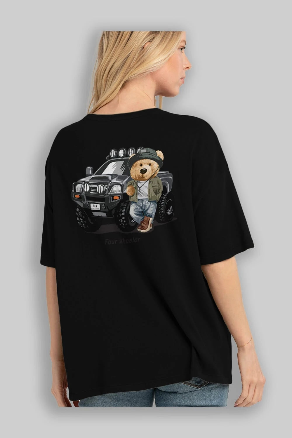 Teddy Bear Off Road Arka Baskılı Oversize t-shirt Erkek Kadın Unisex %100 Pamuk