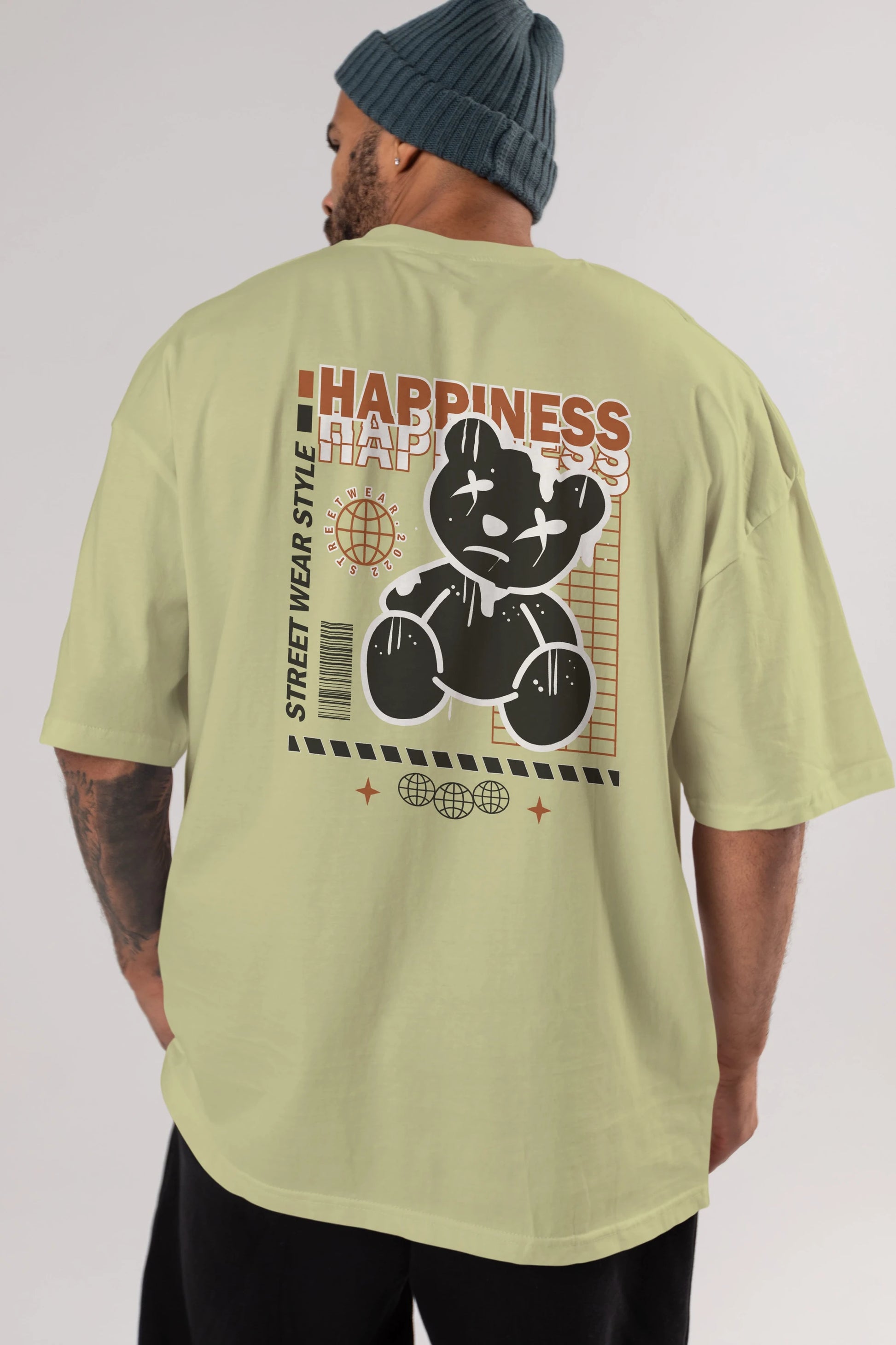 Happiness Bear 2 Arka Baskılı Oversize t-shirt Erkek Kadın Unisex