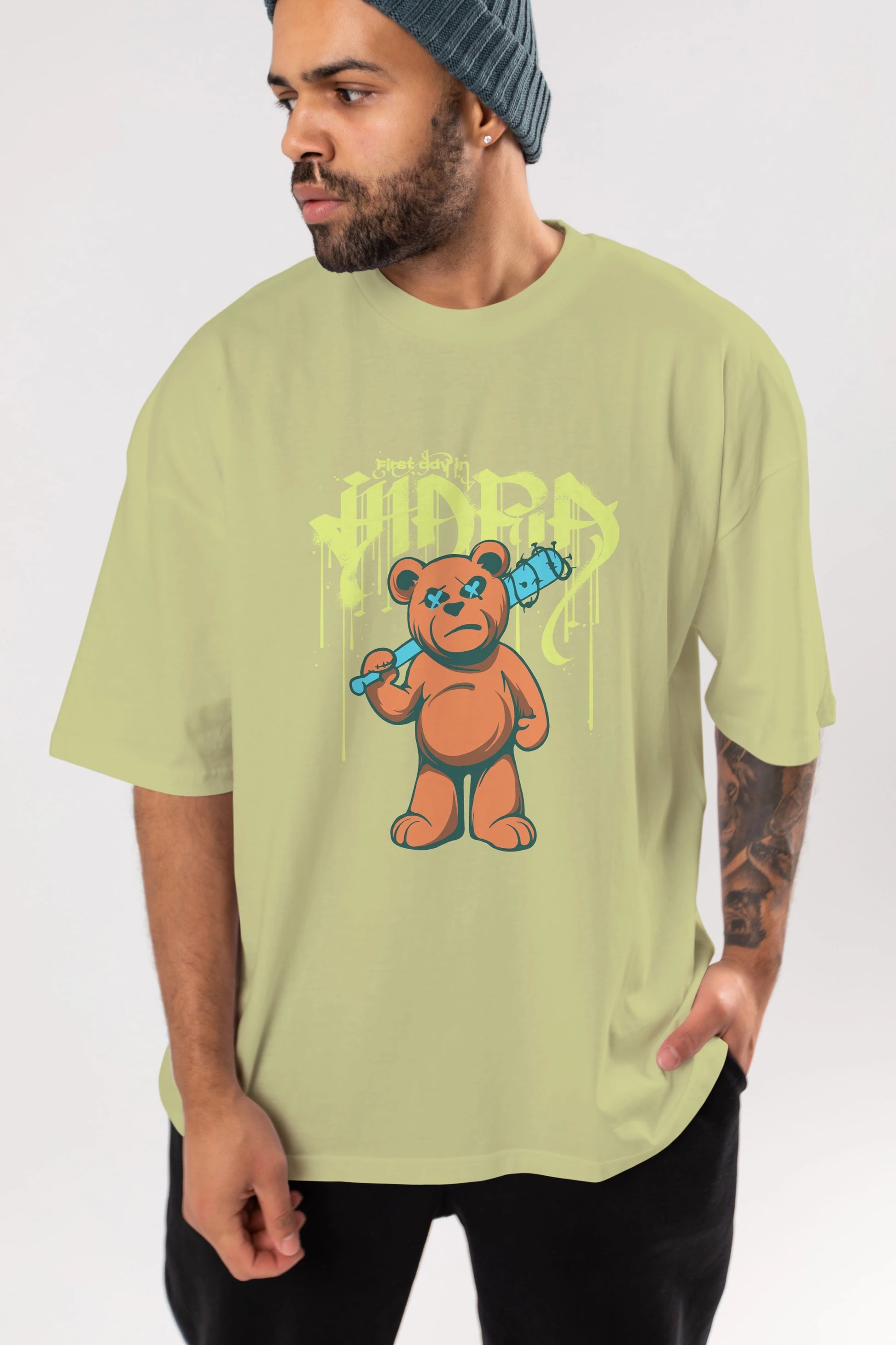 Hidra Bear Ön Baskılı Oversize t-shirt Erkek Kadın Unisex