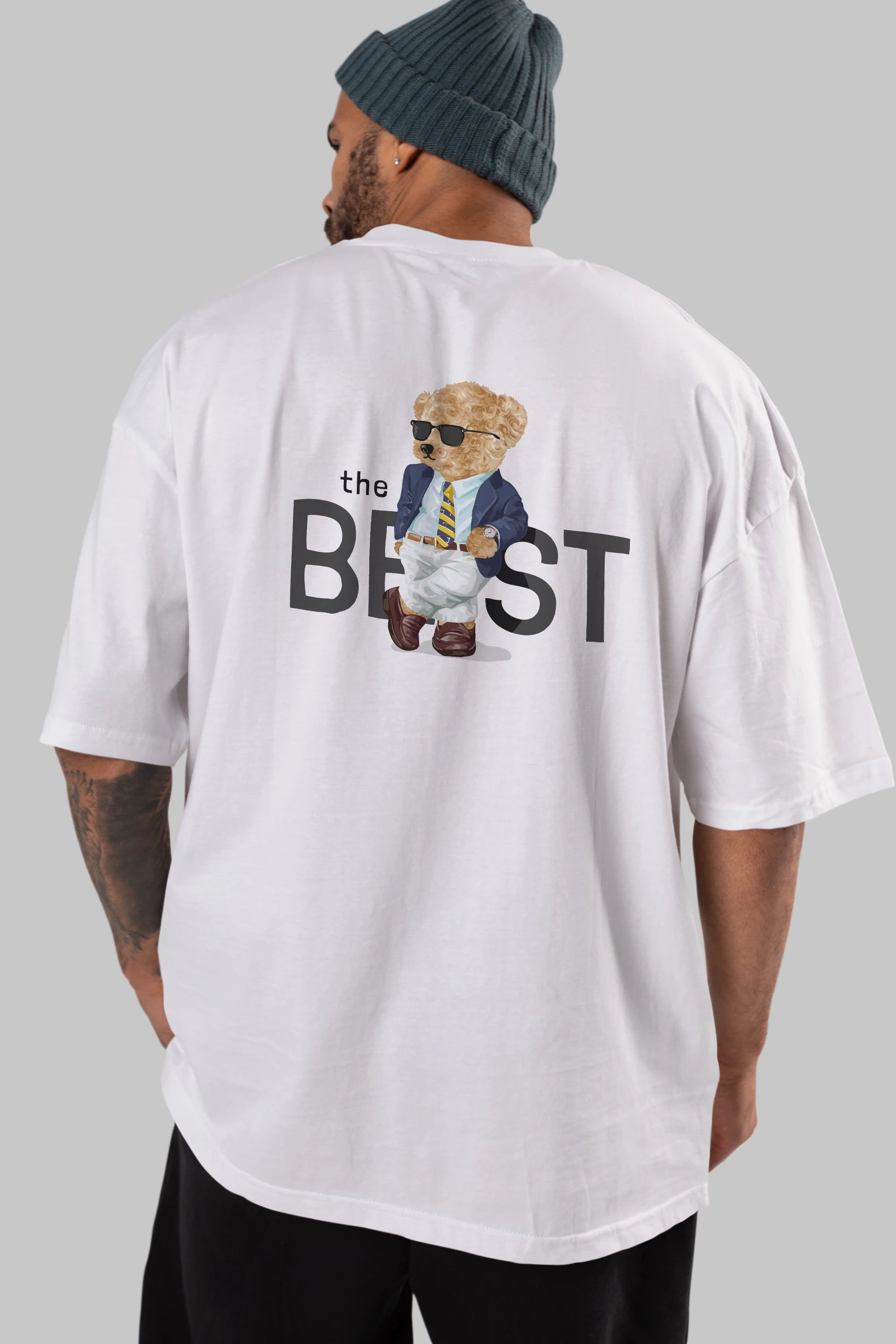 Teddy Bear The Best Arka Baskılı Oversize t-shirt Erkek Kadın Unisex %100 Pamuk