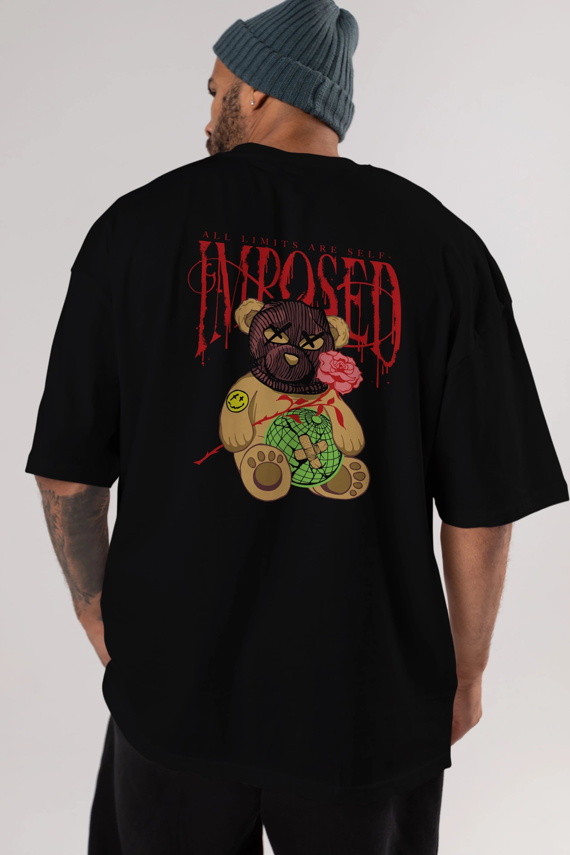 All Limits Bear Arka Baskılı Oversize t-shirt Erkek Kadın Unisex