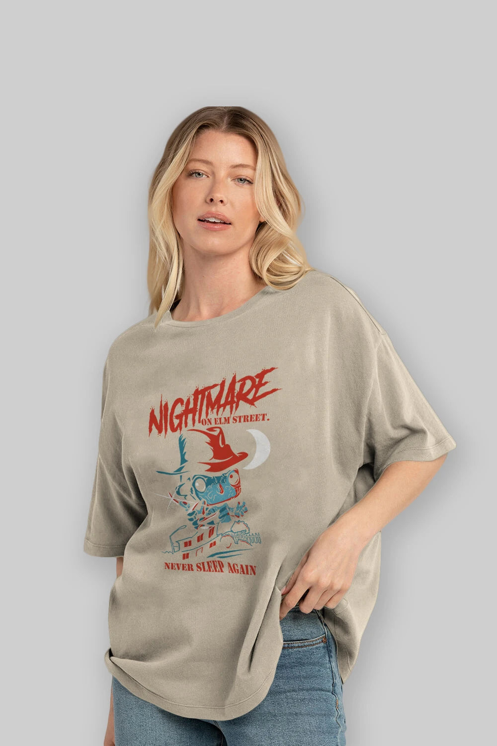 Nightmare Elm Sokağı Ön Baskılı Oversize t-shirt Erkek Kadın Unisex %100 Pamuk Bisiklet Yaka tişort