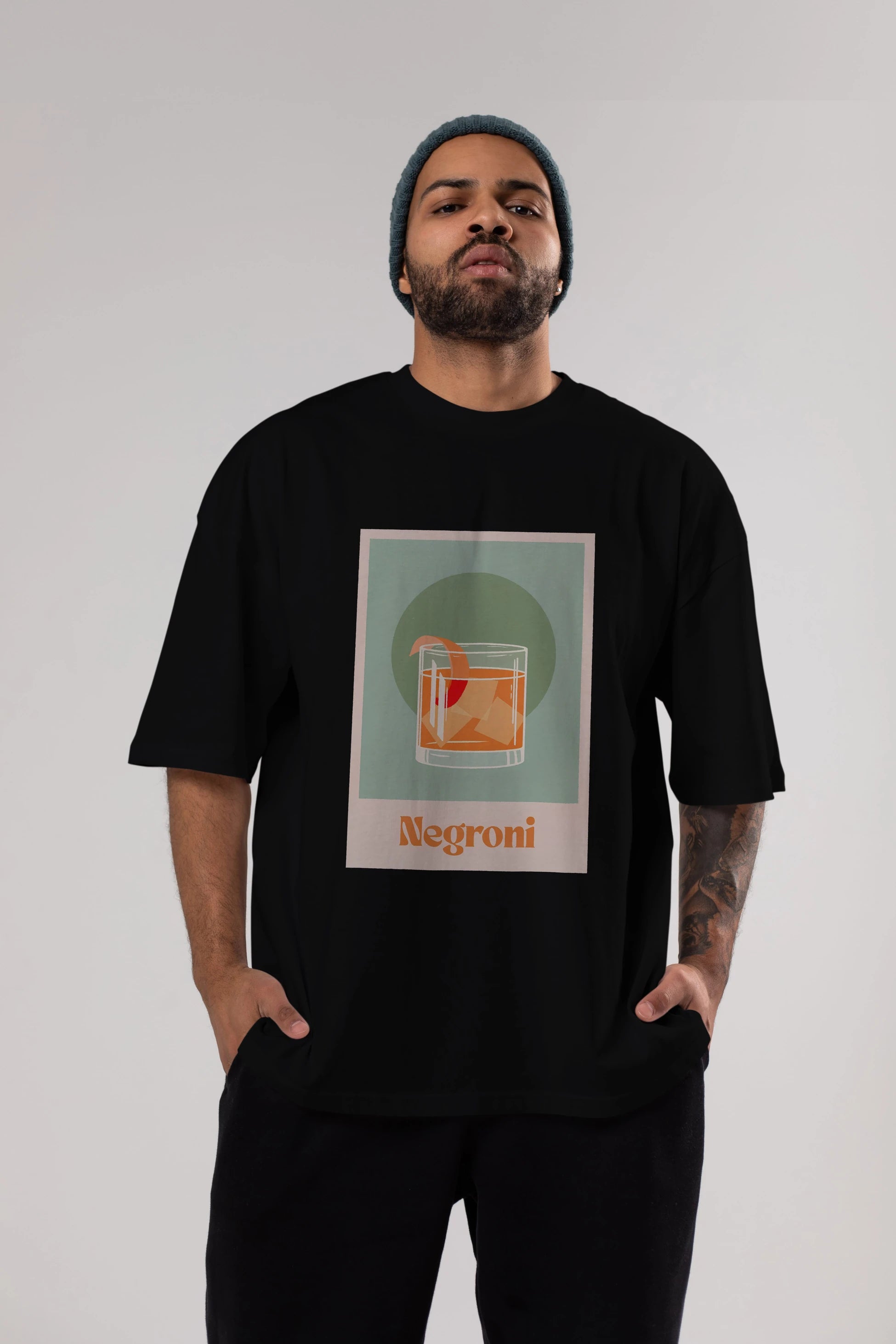 Negroni 5 Ön Baskılı Oversize t-shirt Erkek Kadın Unisex %100 Pamuk Bisiklet Yaka tişort