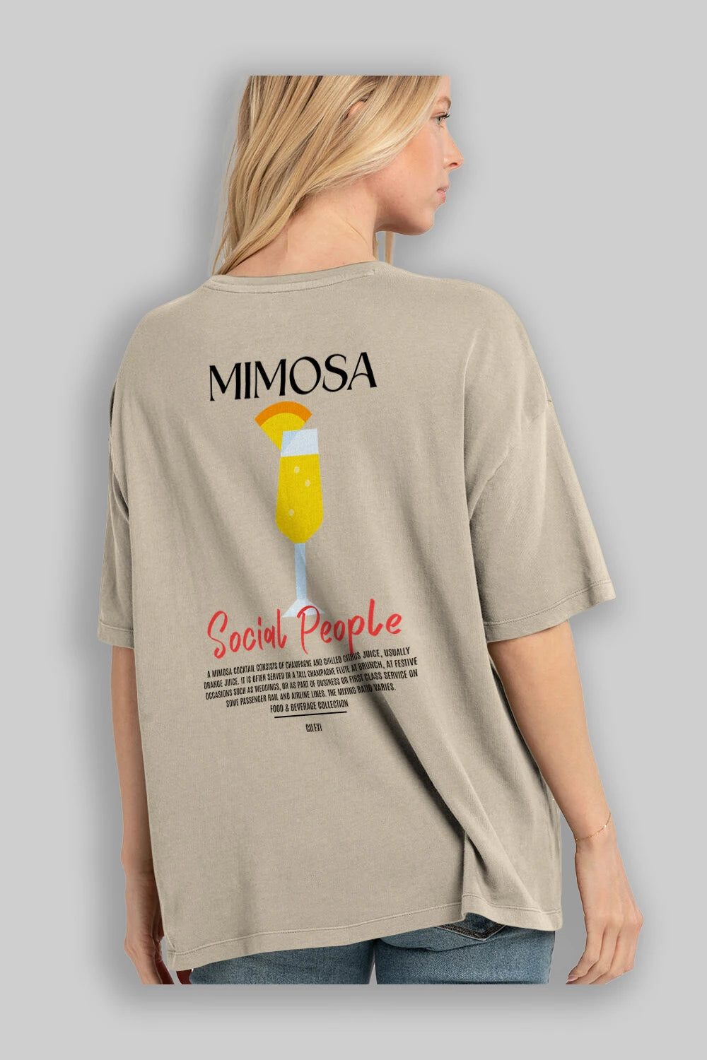Mimosa Kokteyl Serisi Baskılı Oversize t-shirt Erkek Kadın Unisex %100 Pamuk Bisiklet Yaka tişort