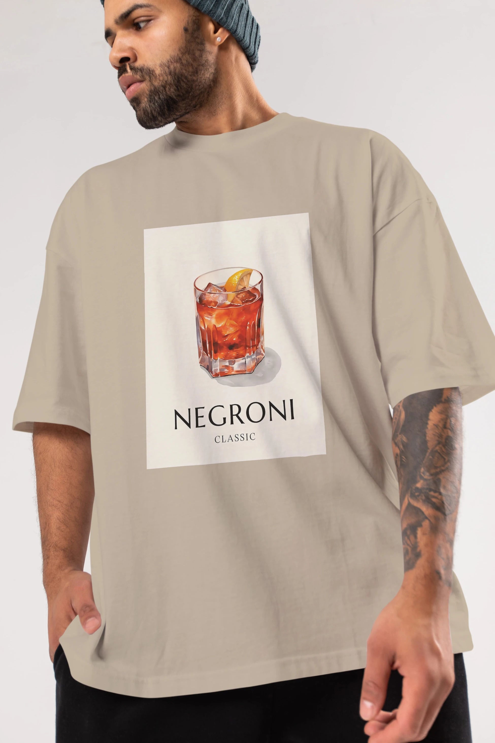 Negroni Classic Ön Baskılı Oversize t-shirt Erkek Kadın Unisex %100 Pamuk Bisiklet Yaka tişort