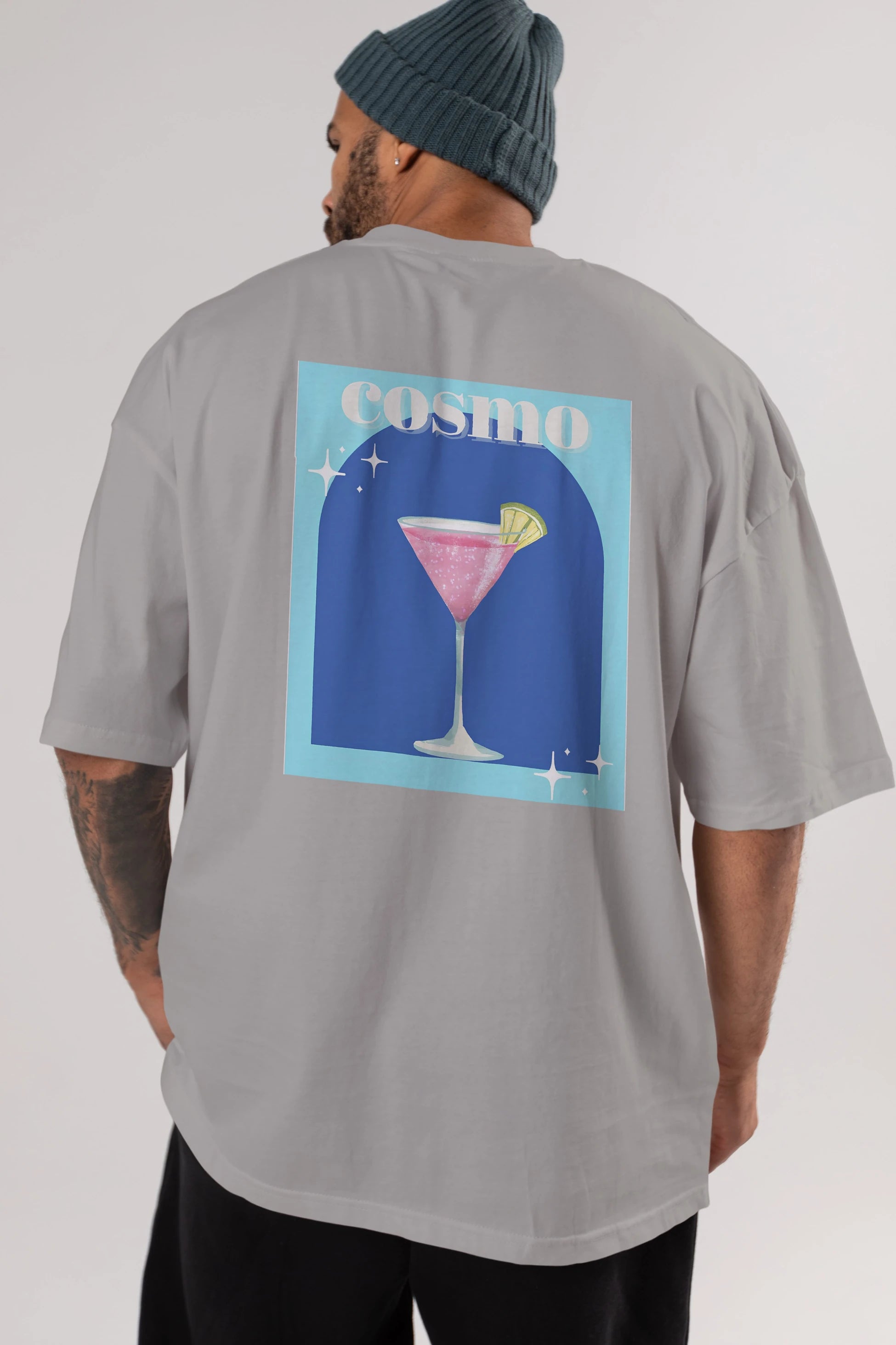 Cosmopolitan 2 Arka Baskılı Oversize t-shirt Erkek Kadın Unisex %100 Pamuk Bisiklet Yaka tişort