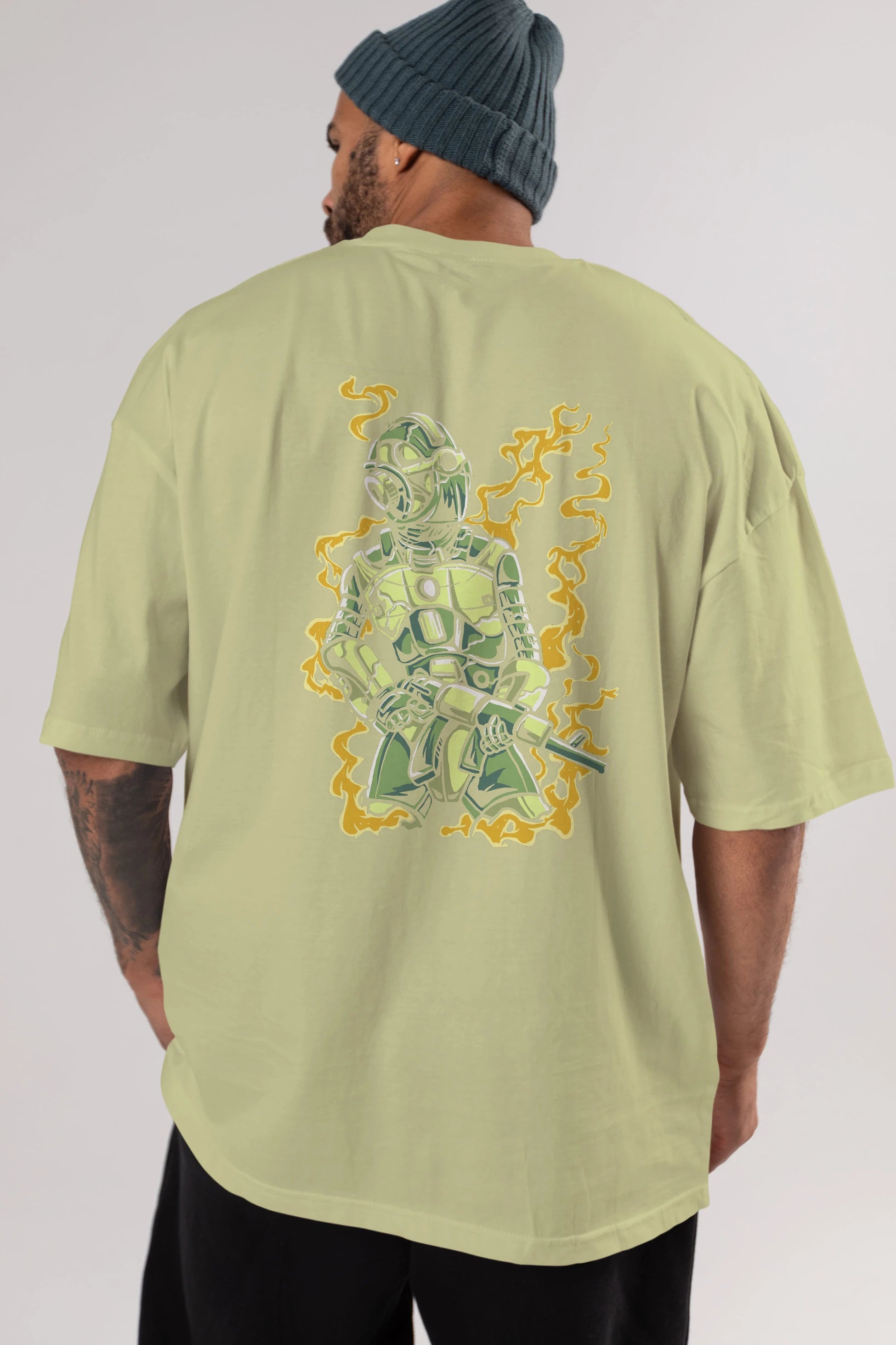 Robot Soldier Arka Baskılı Oversize t-shirt Erkek Kadın Unisex %100 Pamuk