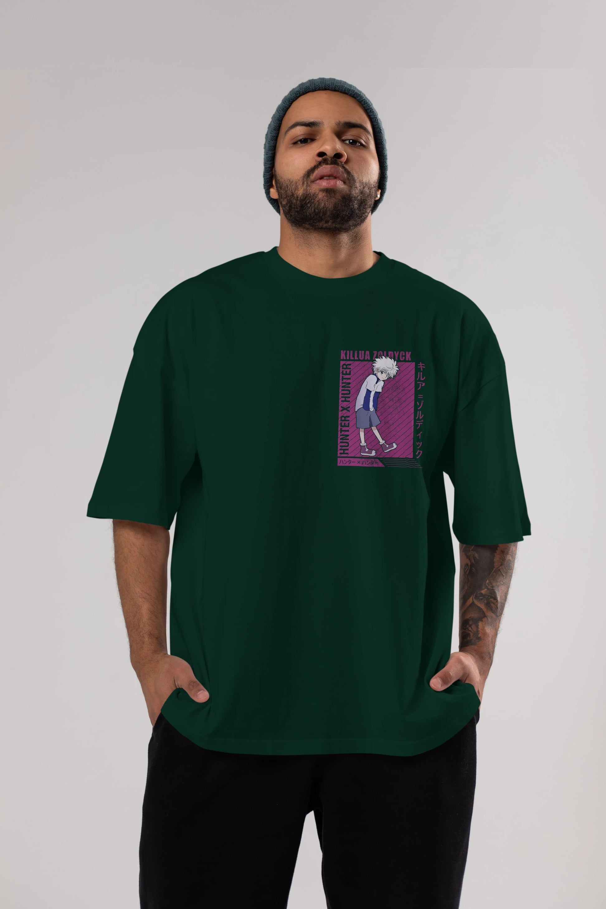 Killua Zoldyck 3 1 Ön Sol Baskılı Oversize t-shirt Erkek Kadın Unisex %100 Pamuk Bisiklet Yaka tişort