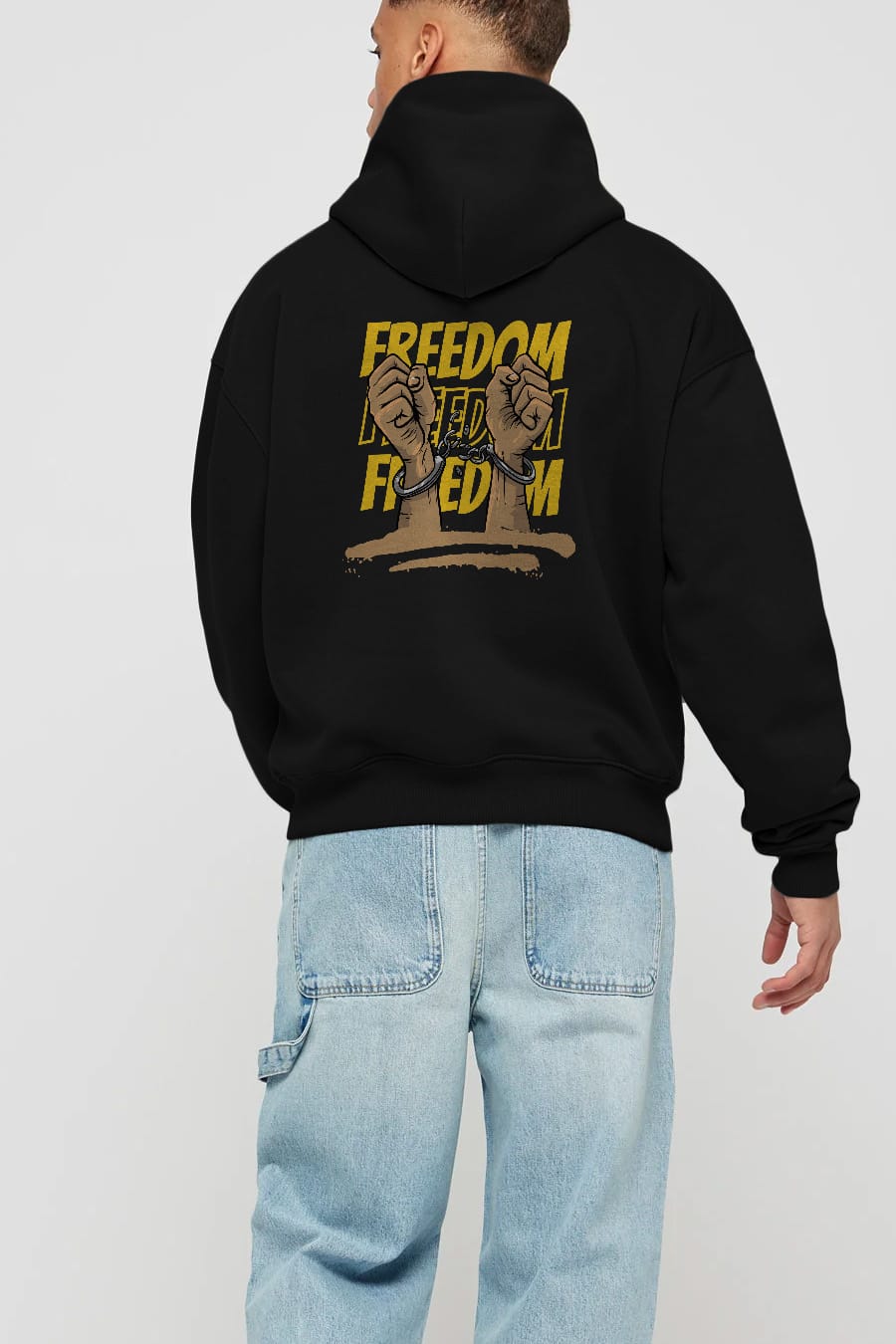 Freedom Yazılı Arka Baskılı Oversize Hoodie Kapüşonlu Sweatshirt Erkek Kadın Unisex