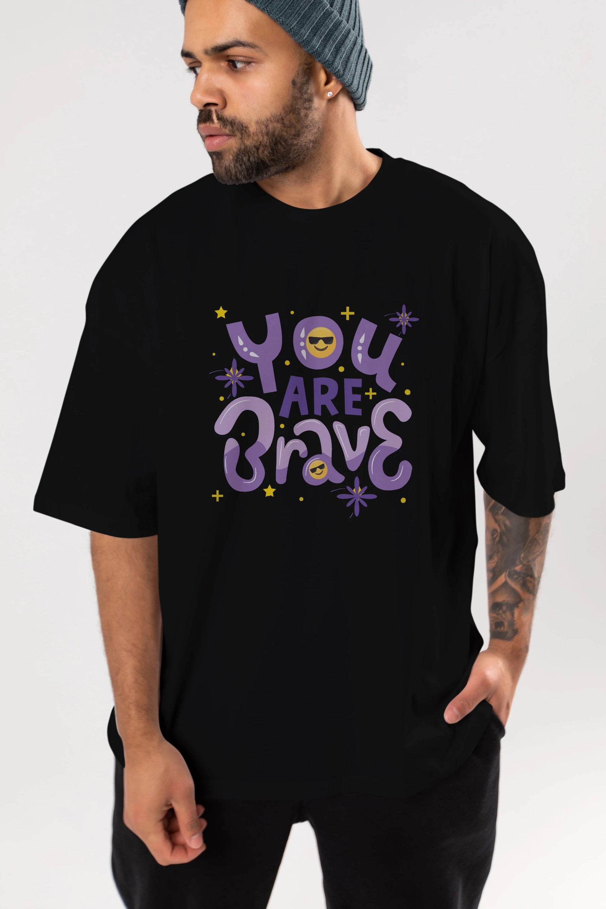 You Are Brave Yazılı Ön Baskılı Oversize t-shirt Erkek Kadın Unisex