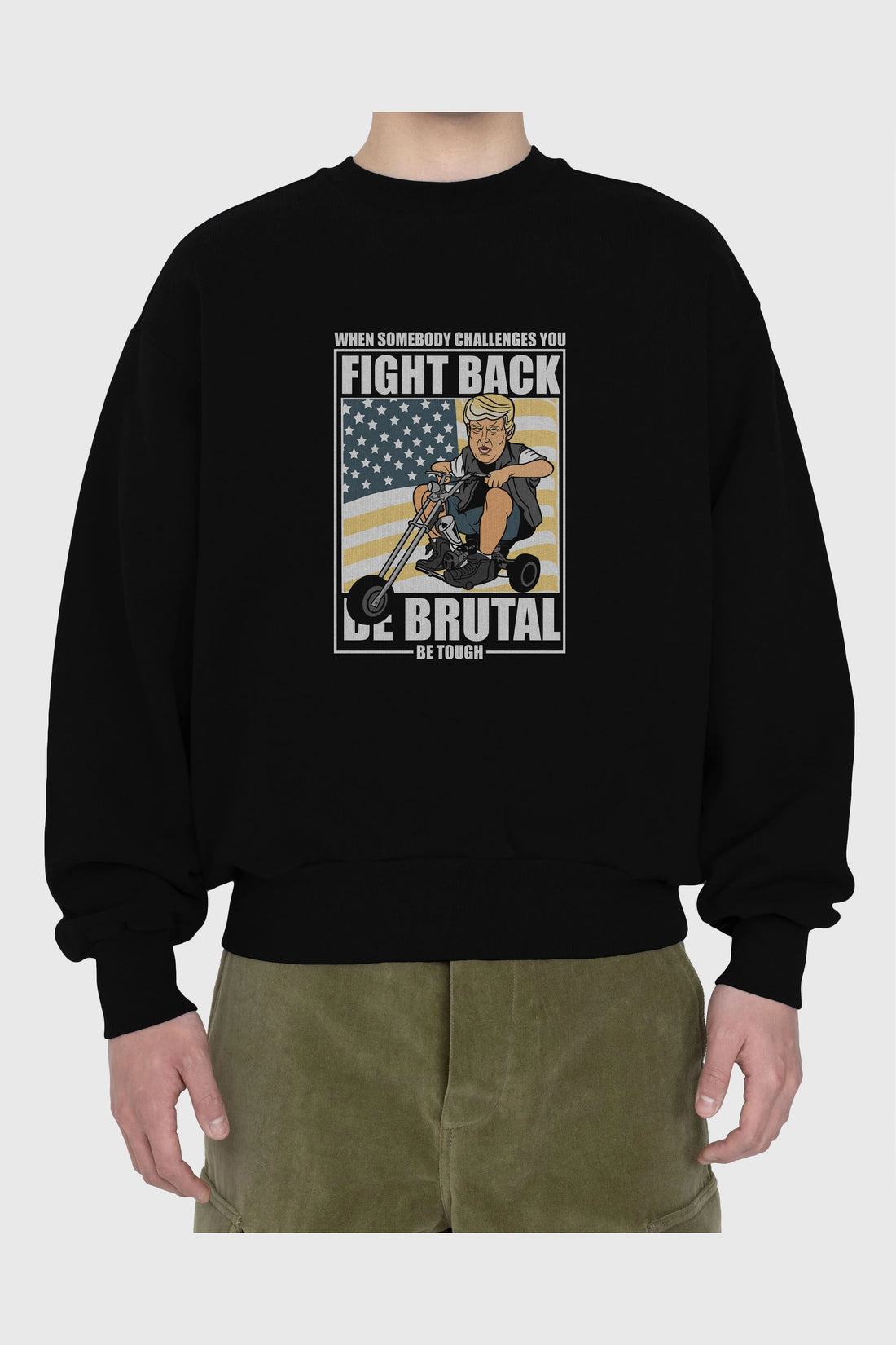 Trump Biker Ön Baskılı Oversize Sweatshirt Erkek Kadın Unisex