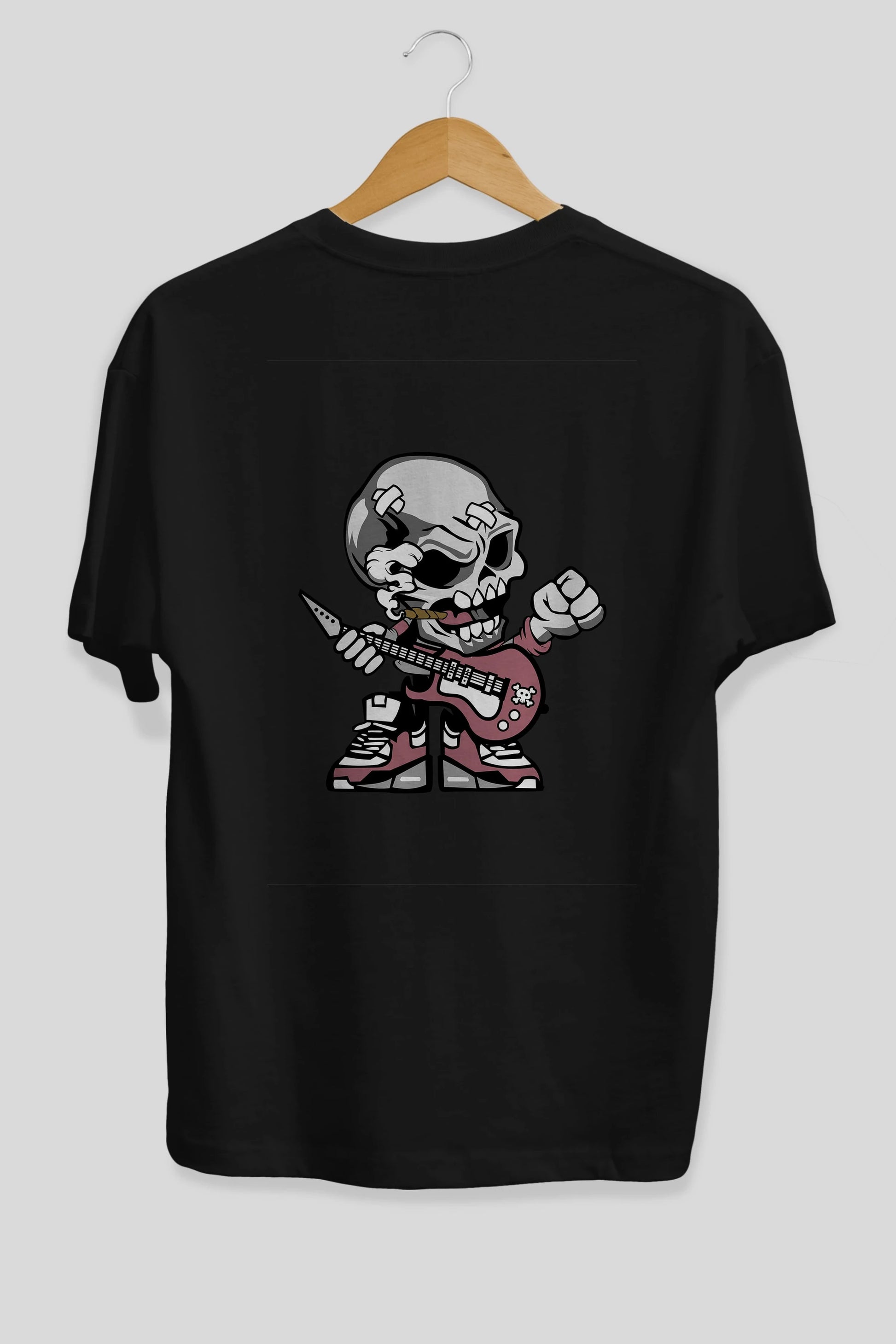 Skull Rockstar Arka Baskılı Oversize t-shirt Erkek Kadın Unisex %100 Pamuk tişort