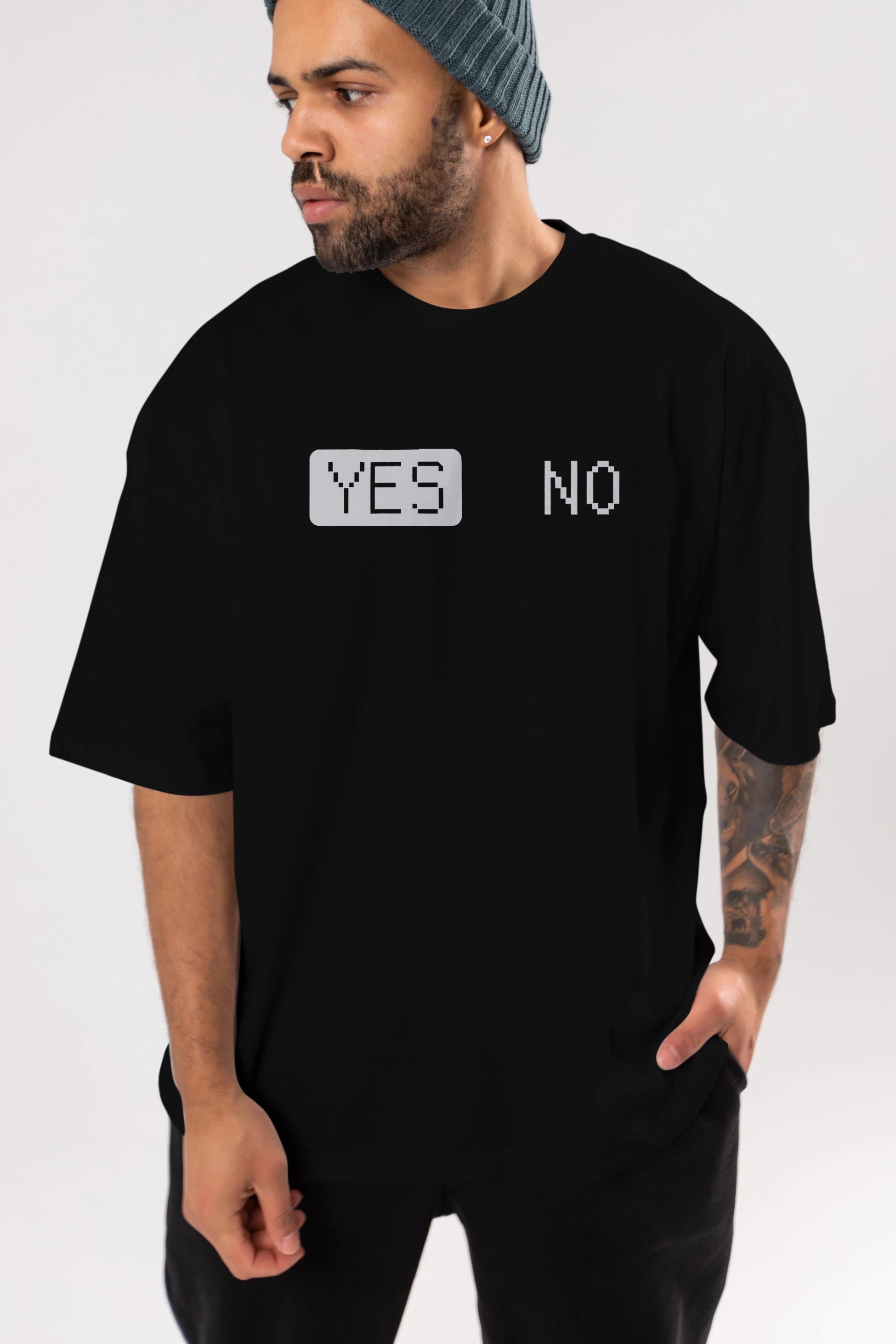 Yes No Ön Baskılı Oversize t-shirt %100 pamuk Erkek Kadın Unisex