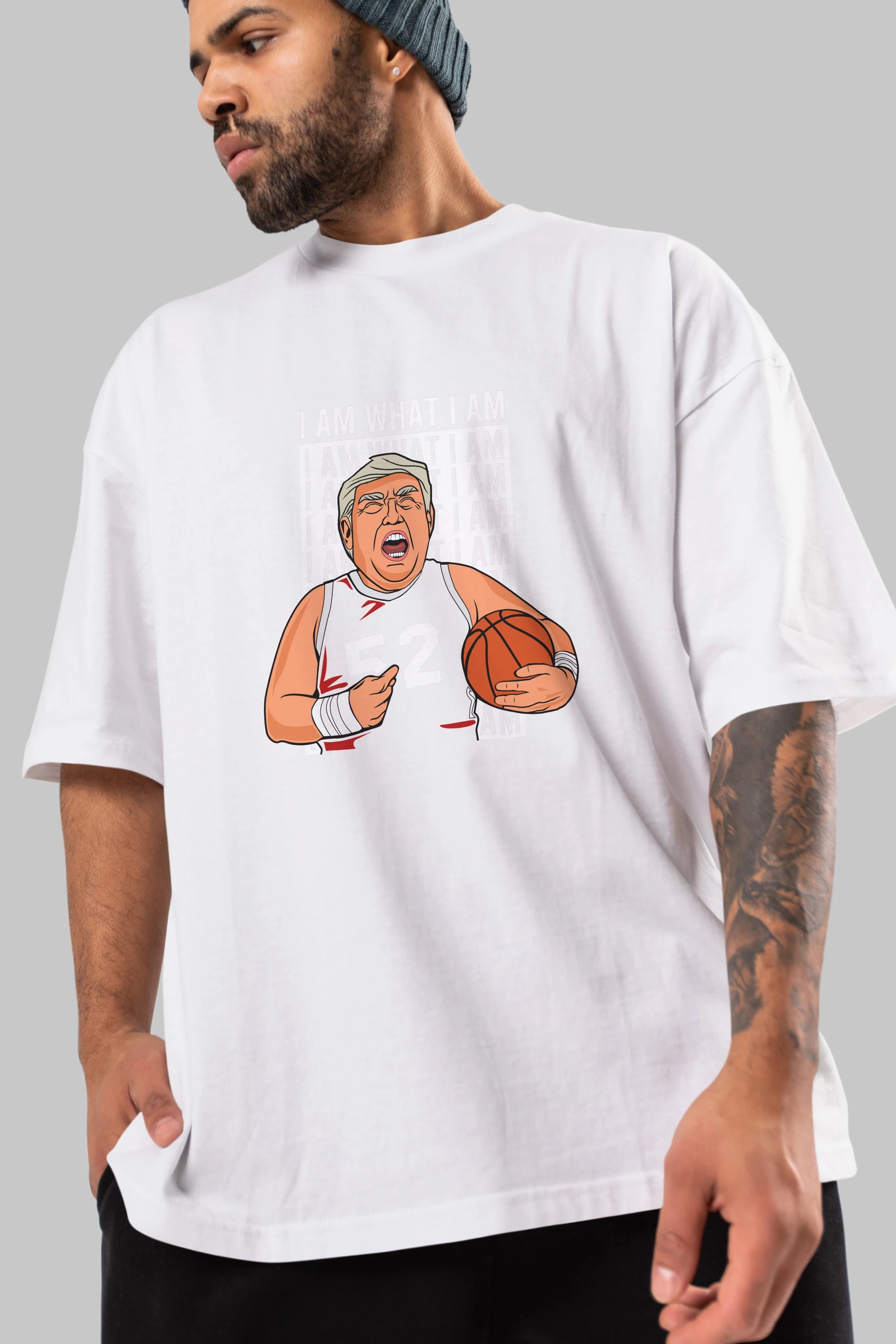 Trump Basketball Ön Baskılı Oversize t-shirt Erkek Kadın Unisex %100 Pamuk tişort