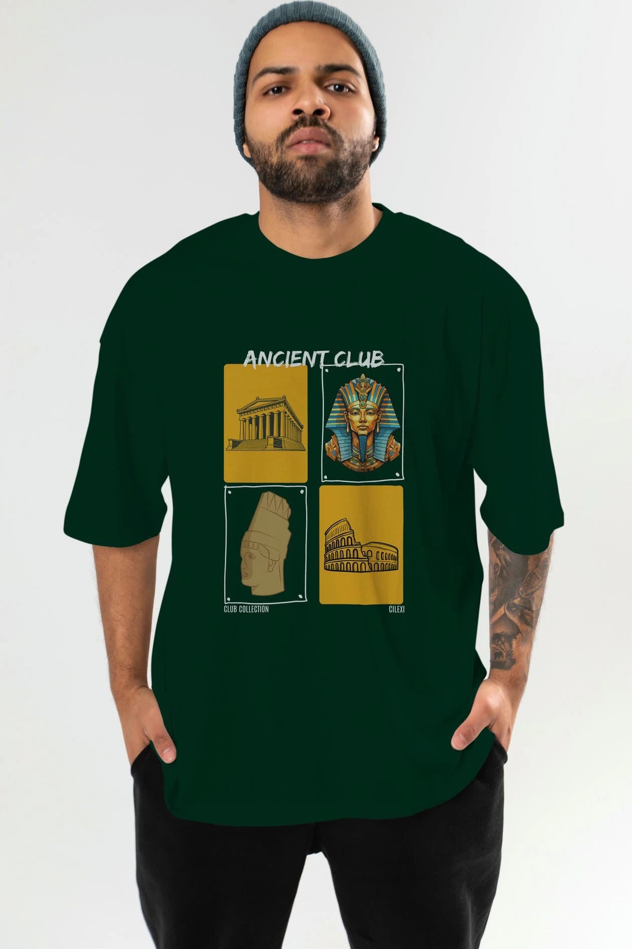 Ancient Club ön Baskılı Oversize t-shirt Erkek Kadın %100 Pamuk Bisiklet Yaka tişort