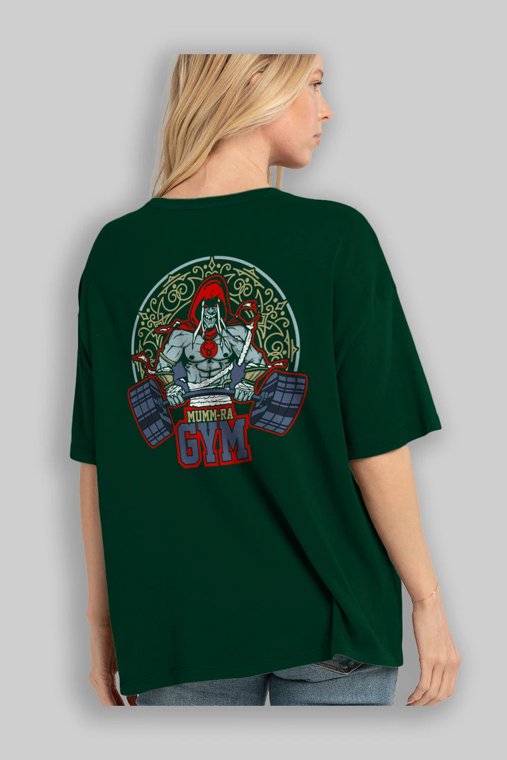Mumm-ra GYM Arka Baskılı Oversize t-shirt Erkek Kadın Unisex %100 Pamuk Bisiklet Yaka tişort