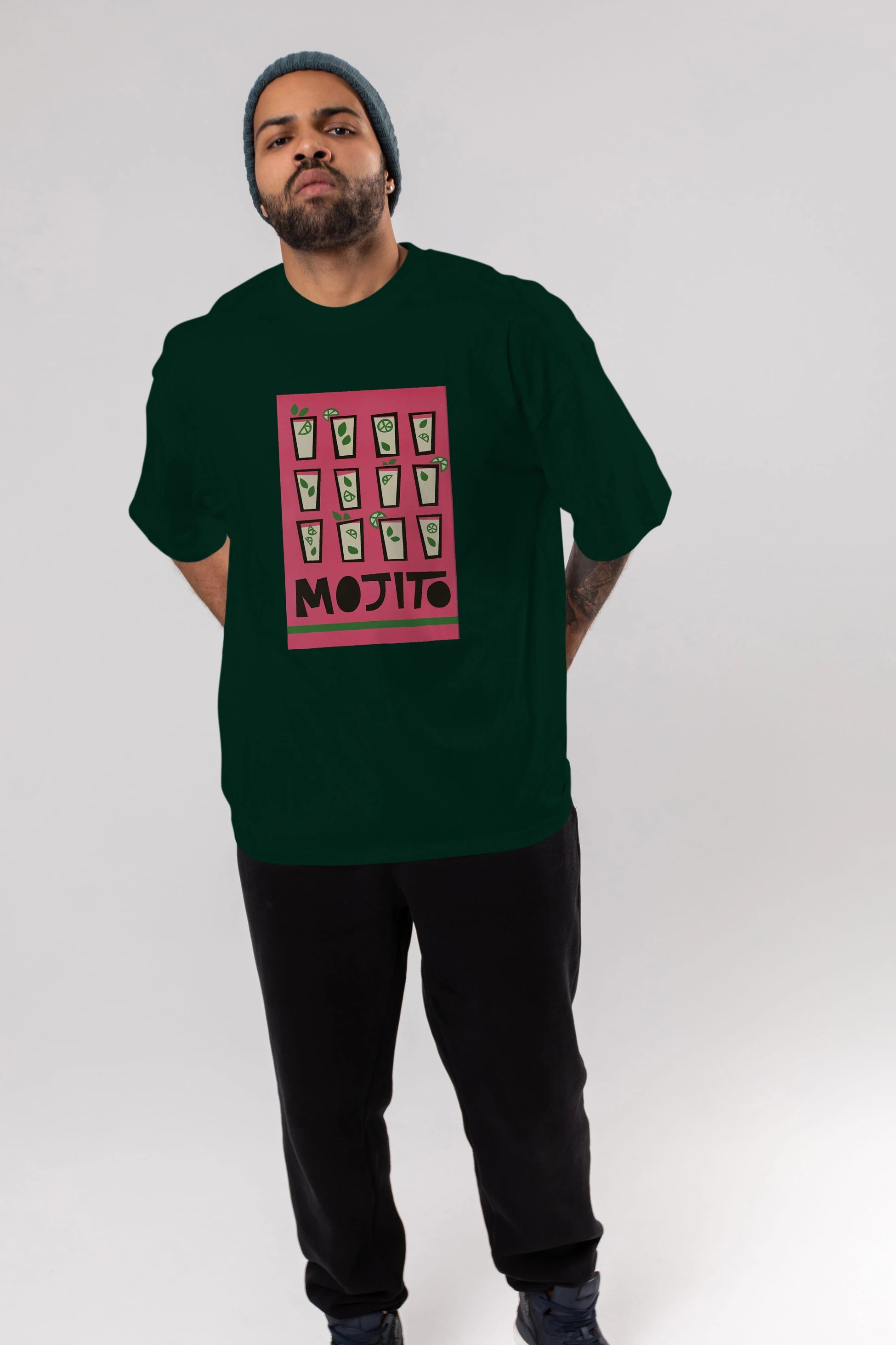 Mojito Ön Baskılı Oversize t-shirt Erkek Kadın Unisex %100 Pamuk Bisiklet Yaka tişort