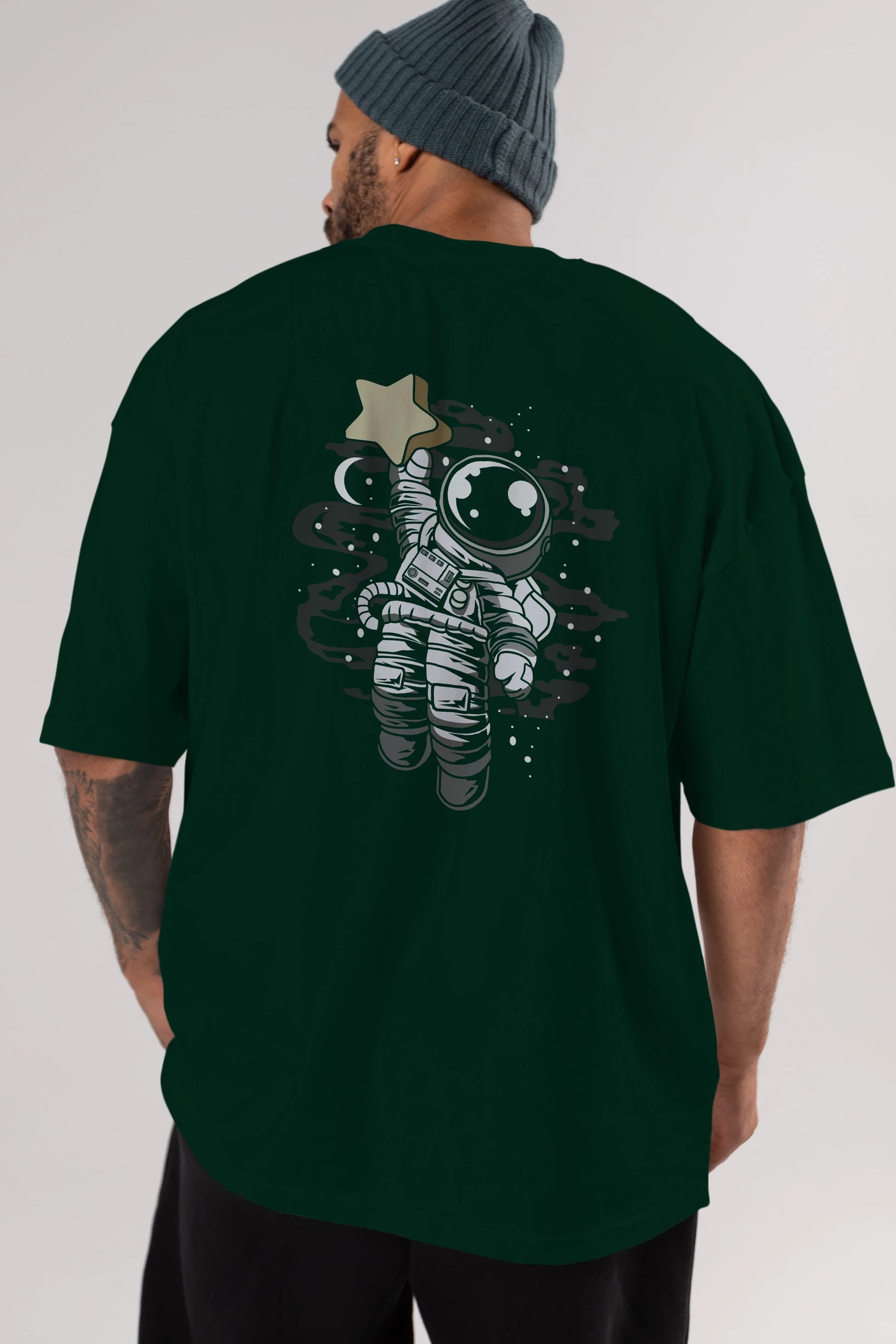 Astronaut Reach The Star Arka Baskılı Oversize t-shirt Erkek Kadın Unisex